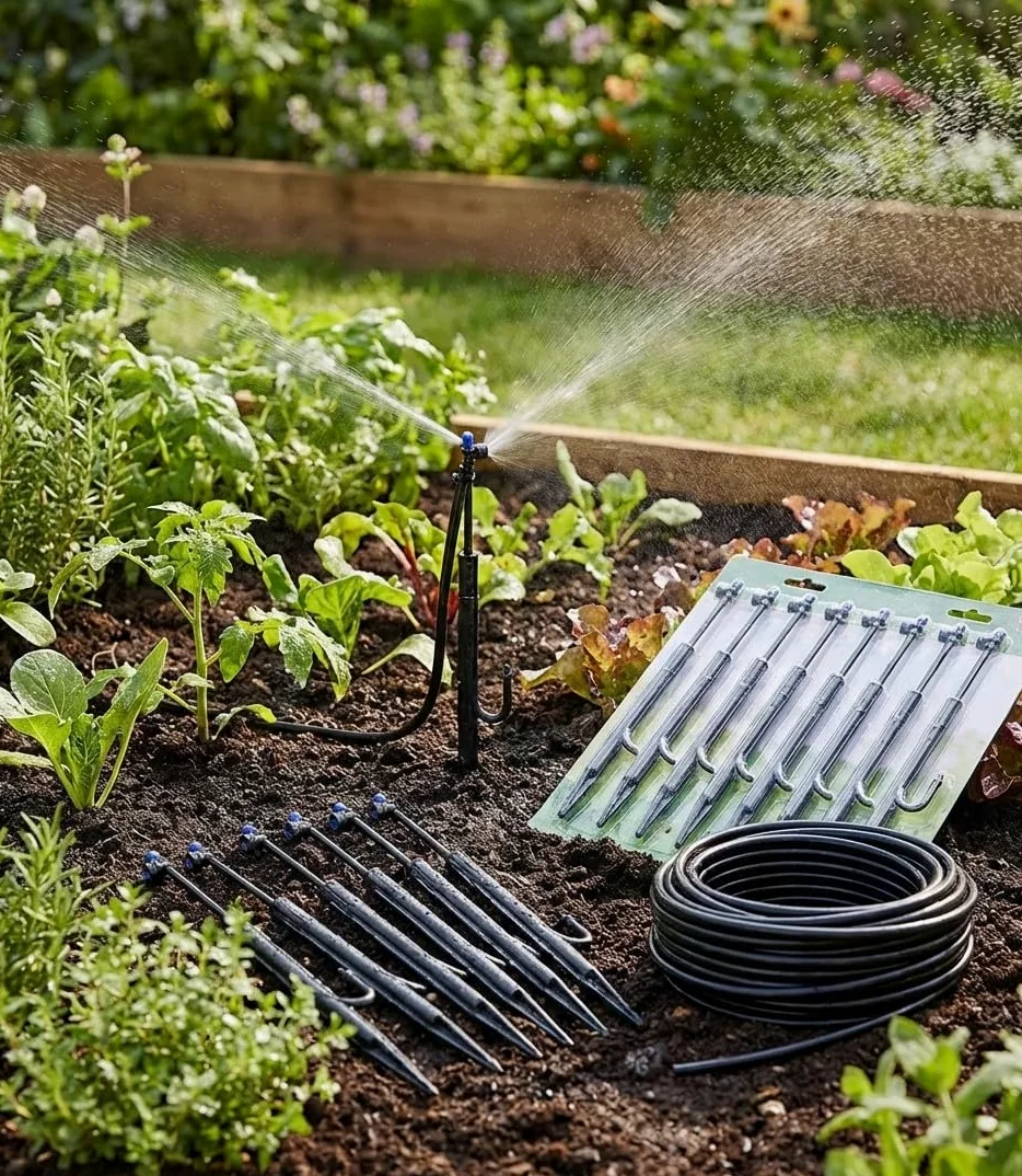 Suinga Microaspersor de Riego Circular 360º Ajustable con Estaca y Microtubo 31 cm | Pack 10 Aspersores de Riego para Jardin | Aspersor de Riego para Plantas y Arriates