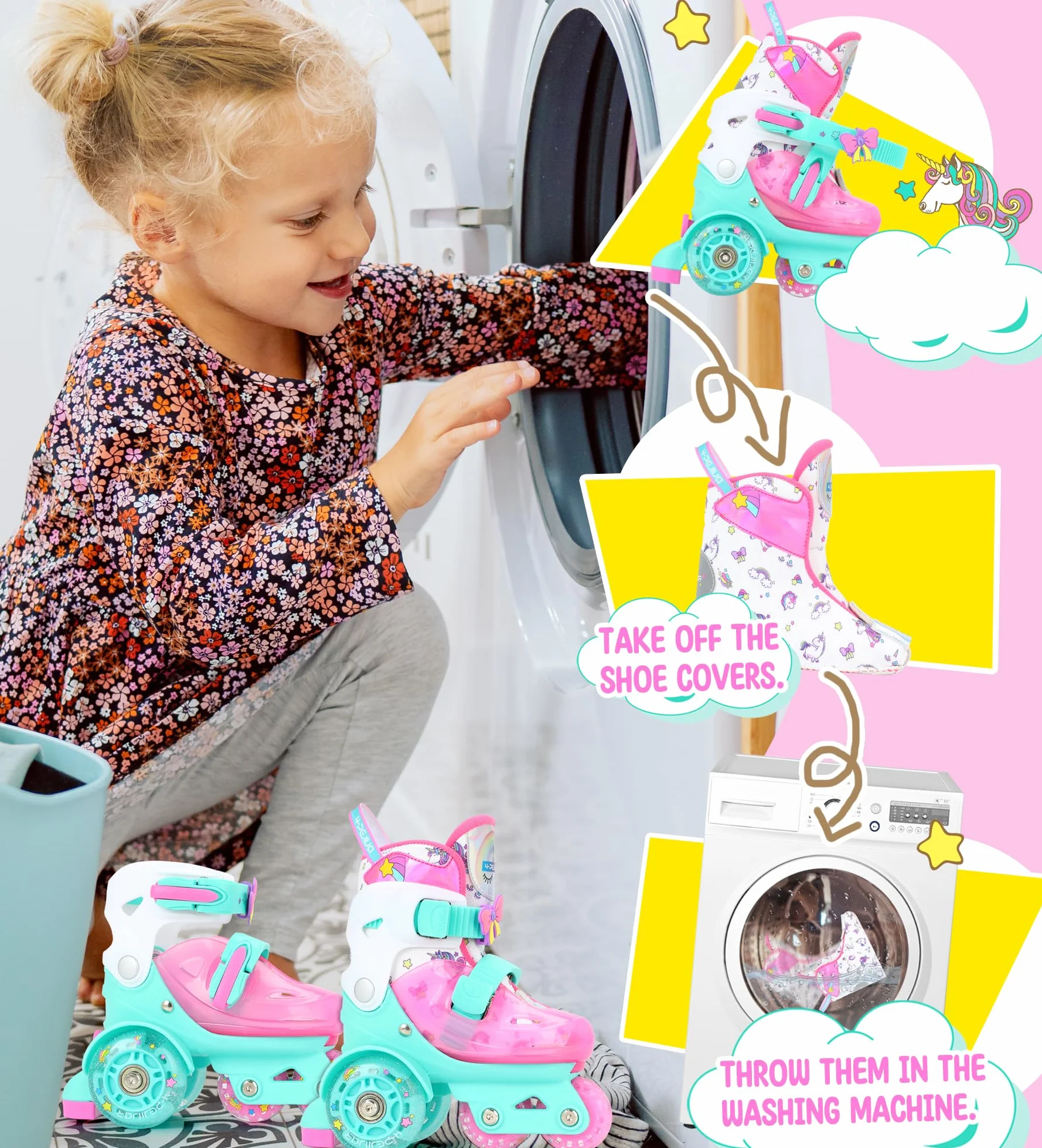 Patines Ajustables 3 Ruedas con Ruedas Luminosas Unicornio Dinosaurio Sirenita para Niñas Principiantes