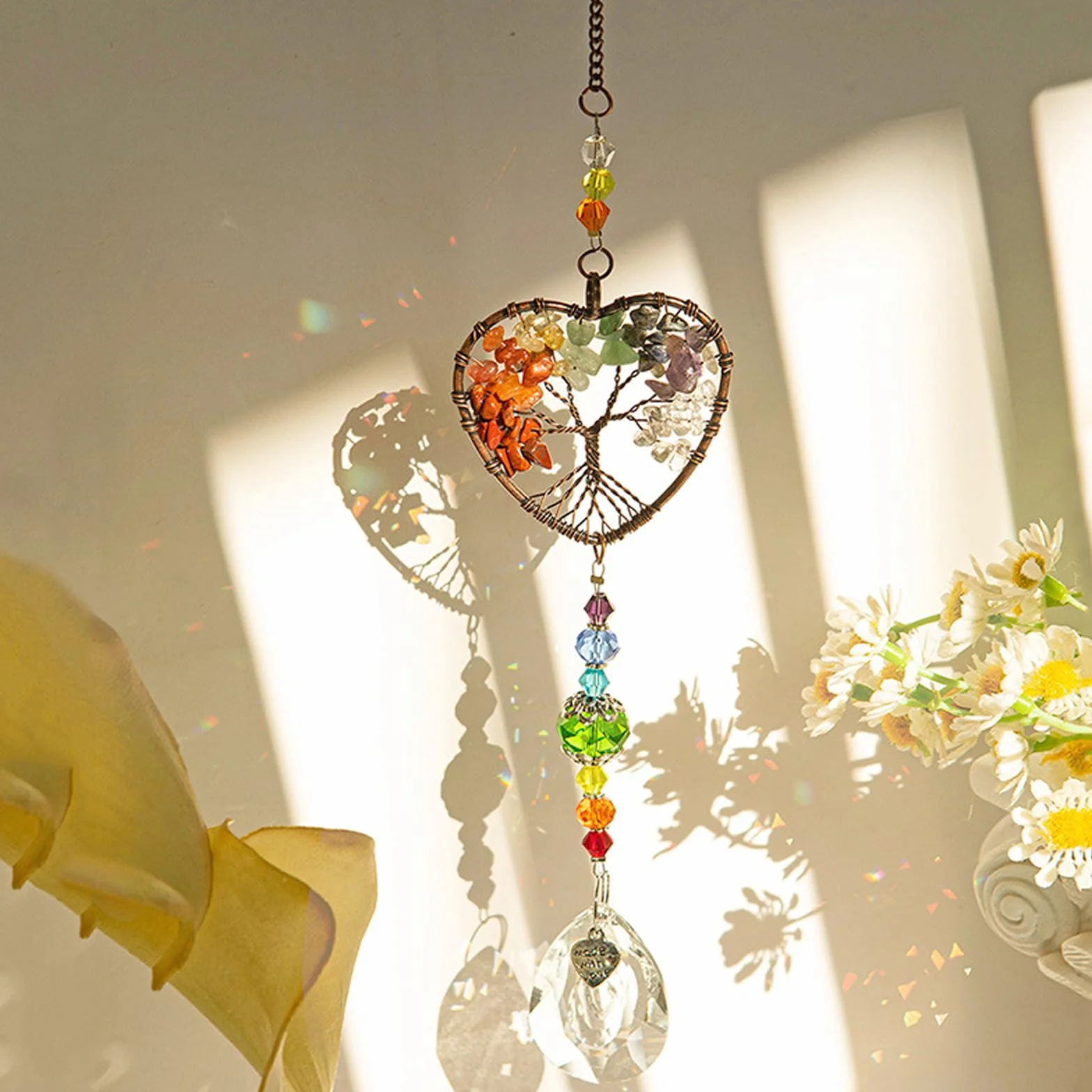 TYXHXTF 2 Piezas Atrapasoles de Cristal, Árbol de la Vida y Mariposa Campanas de Viento, Sun Catcher para Ventanas y Jardines, Prisma Colgante para Casa