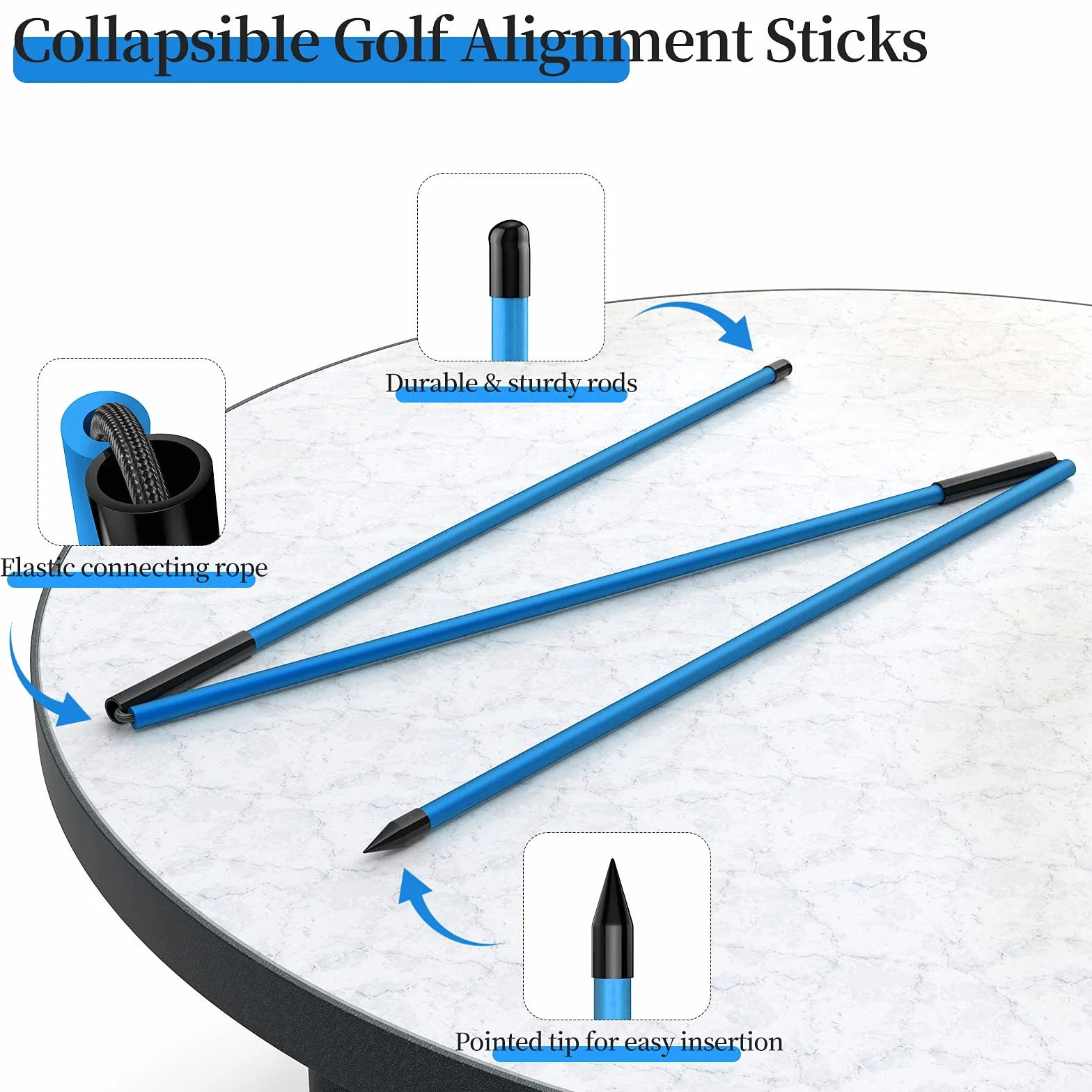 MoKo Palos de Alineación Golf 3 Piezas Varillas Prática Plegables Fibra Vidrio 122cm Entrenador Swing