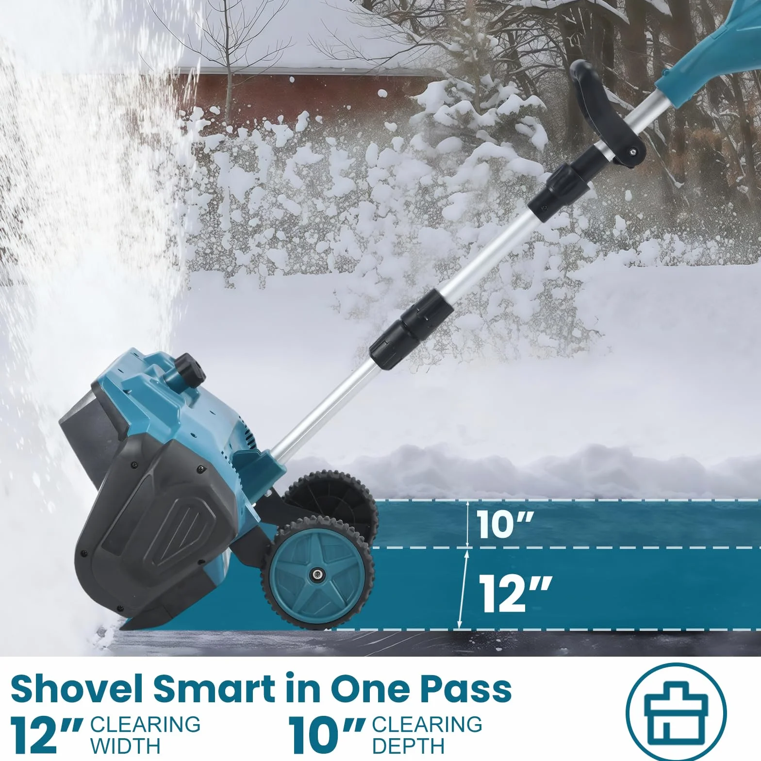 Soplador de nieve eléctrico con 2 baterías, distancia de expulsión 6 m, 3 direcciones de salida, quitanieves plegable con varilla telescópica, quitanieves inalámbrico para jardín patio de carretera (2
