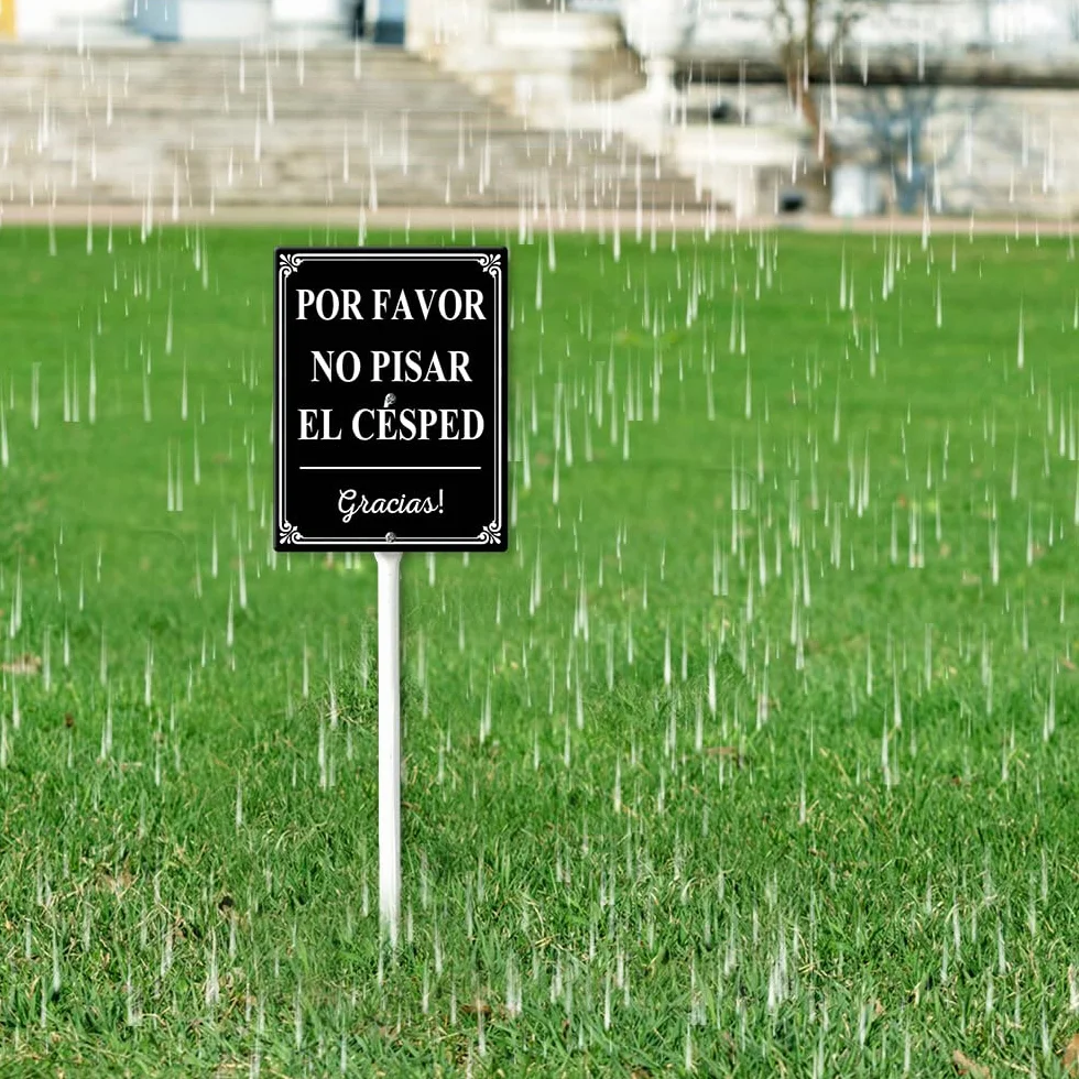Por Favor No Pisar El Cesped (Por Favor No Pisar El Césped) Letrero de patio con estacas de 17,5 x 22 cm, letreros de aluminio resistente para patio, sin óxido, bilingüe Stay Off Garss en