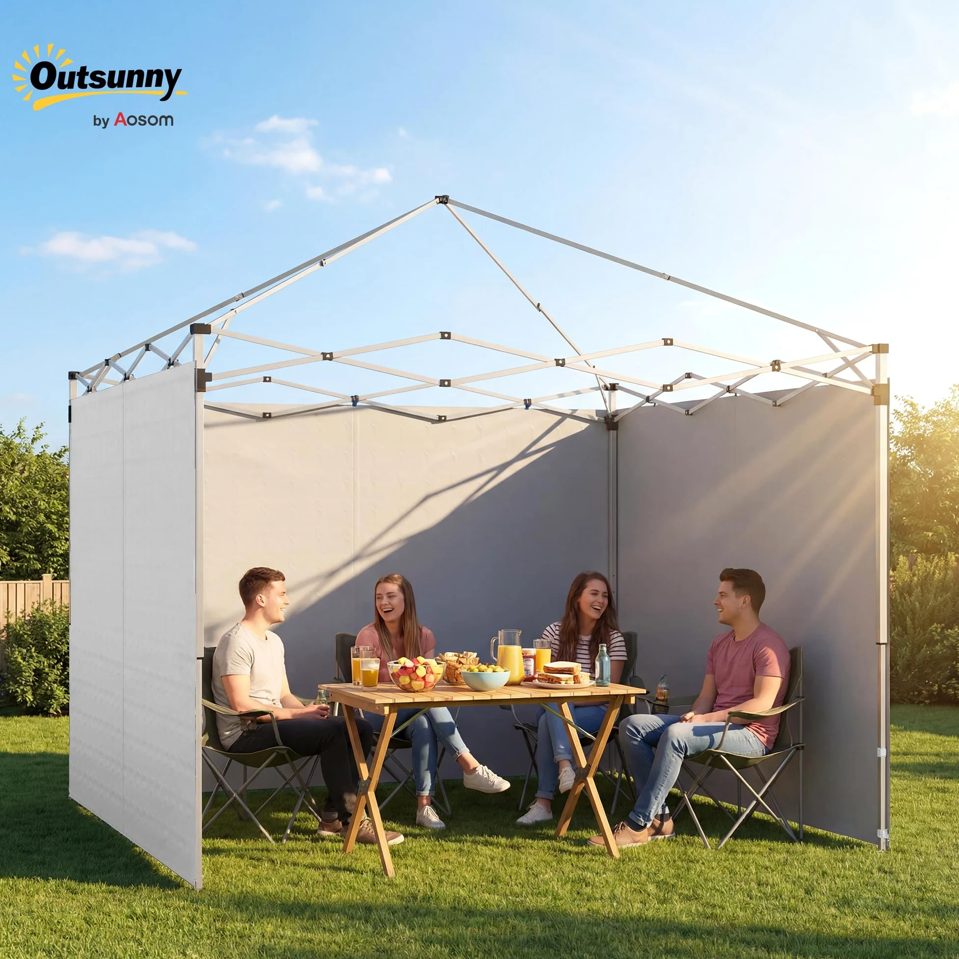 Outsunny 3 Paredes Laterales para Carpas de 3x3 m, Repuesto Cenador Tela Oxford 210D Cremallera, 300x200 cm, Blanco