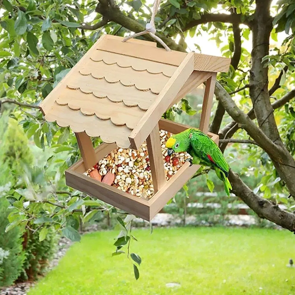 Alimentador de semillas de pájaros de madera al aire libre Porche Decorativo Casa Accesorios para pájaros carpinteros cardenales pájaros grandes