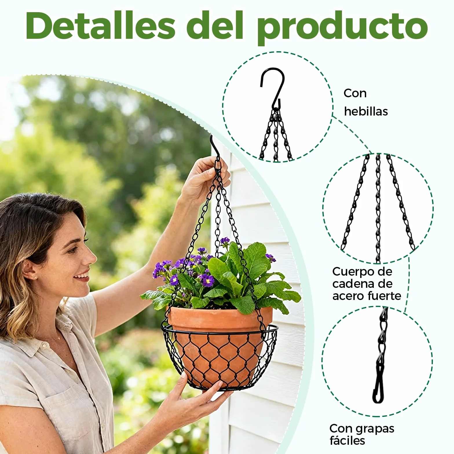 Bamworld Lote de 3 Cadenas de Suspensión Negras 45 cm, para Macetas Colgantes, Maceteros Colgantes y Soportes de Jardineras de Balcón, Uso en Interior y Exterior (Solo las Cadenas, Maceta NO Incluida)