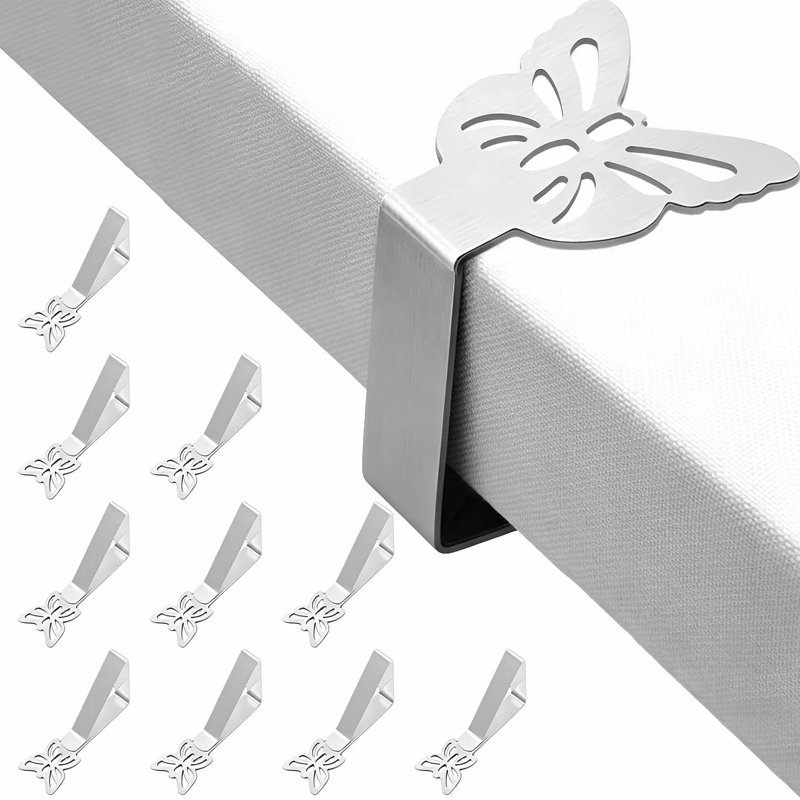 10 Pinzas Sujeta Manteles de Mesa en Acero Inoxidable, Clips para Manteles con Diseño de Mariposa, Sujeta Manteles Exterior e Interior Ideal para Jardín, Picnic, Bodas y Fiestas