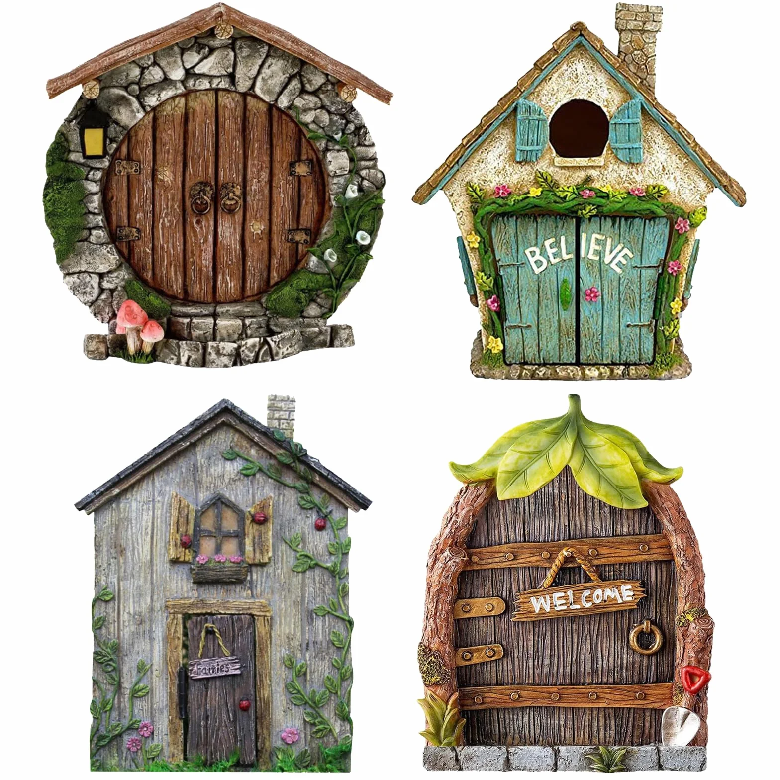 TYXHXTF 4 Pcs Puerta de Hadas, 3D Puerta Miniatura de Árboles de Jardín, Decoración de Árbol y Al Aire Libre, Exterior Jardín en Miniatura Puerta Hada Gnómica
