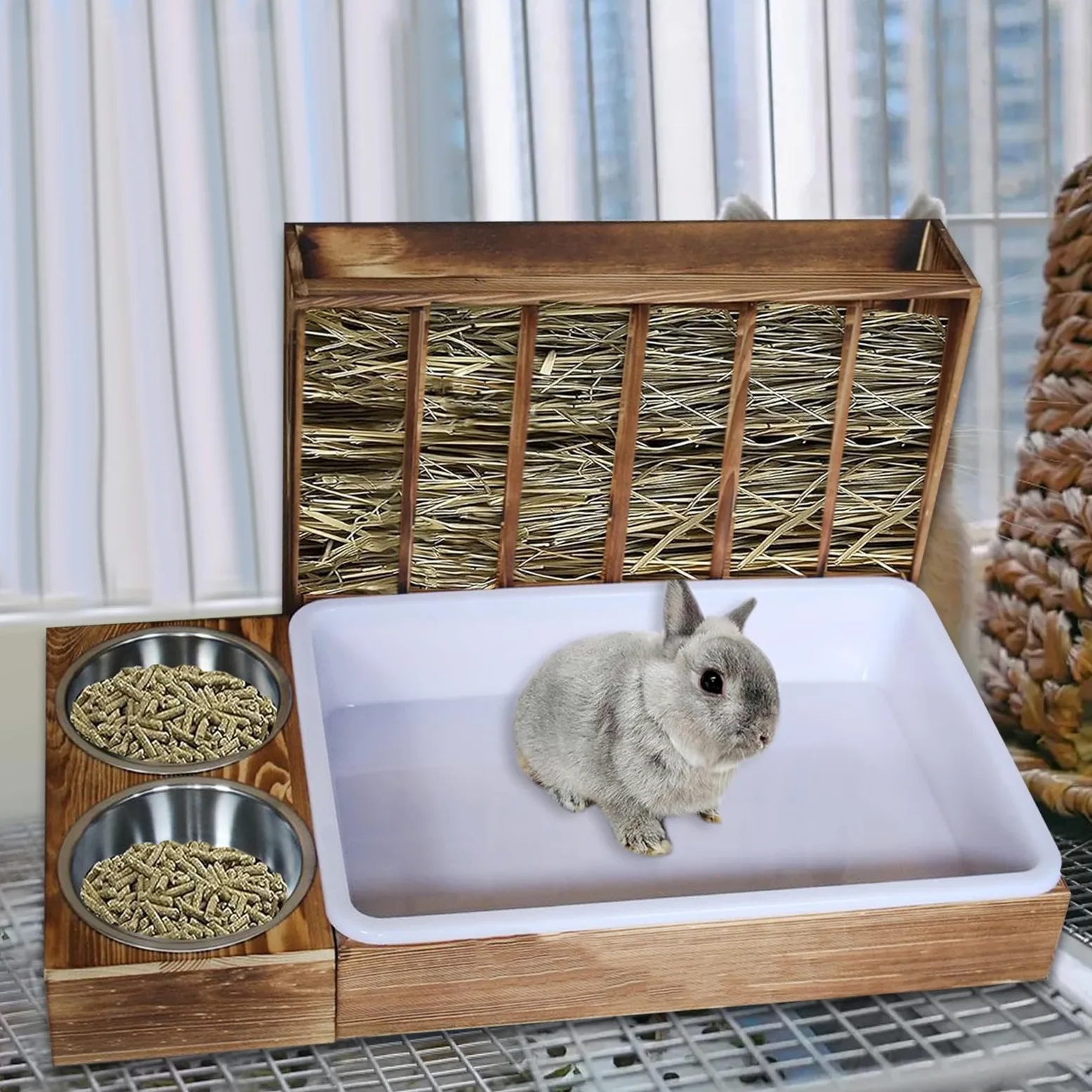 Comedero para Conejos con 2 Y Bandeja de Arena, Jaula para Chinchillas