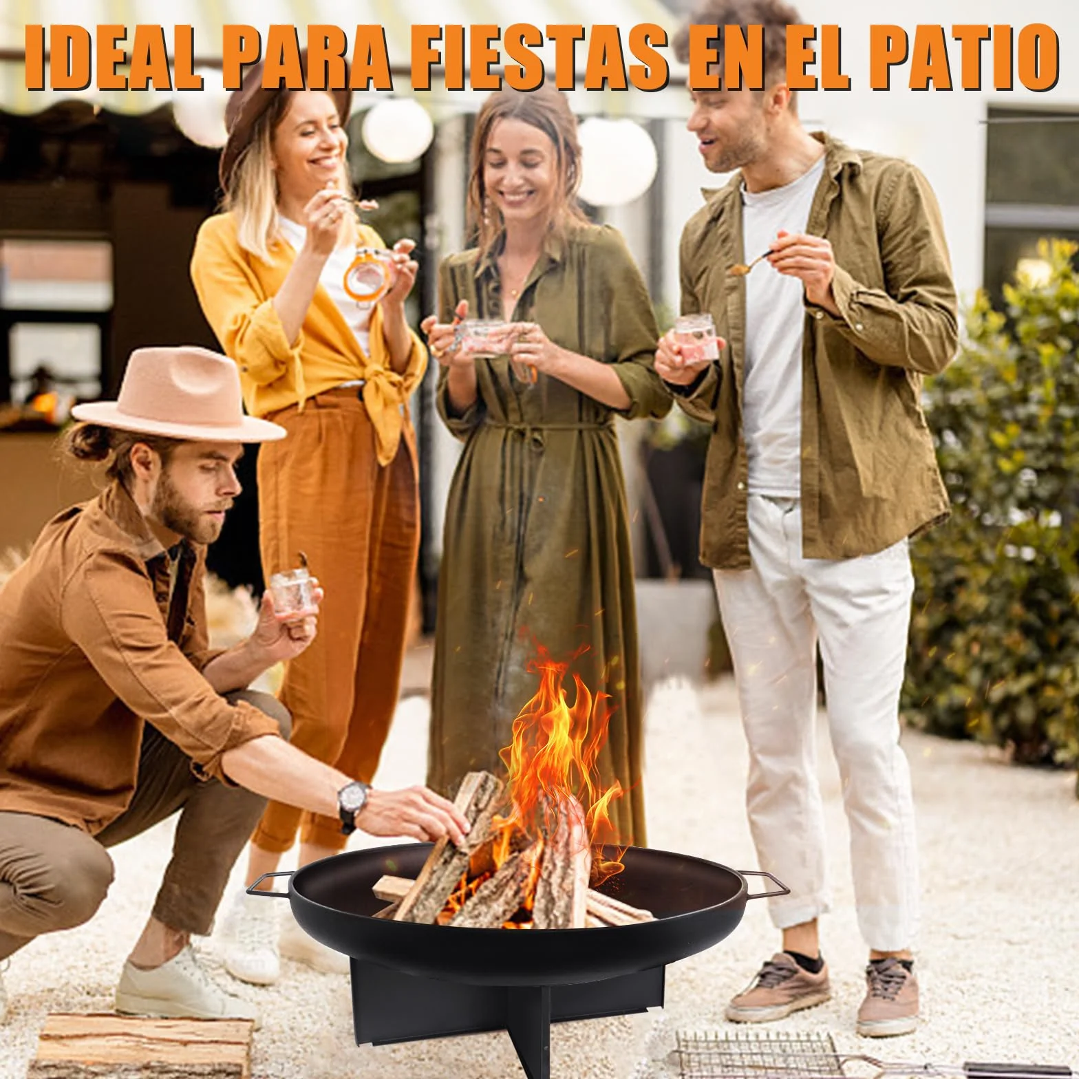 HYCHIKA Brasero Exterior 60cm para Jardín y Camping - Cuenco de Fuego Pozo Hoguera - Ideal para Exteriores y Outdoor Fire Pit