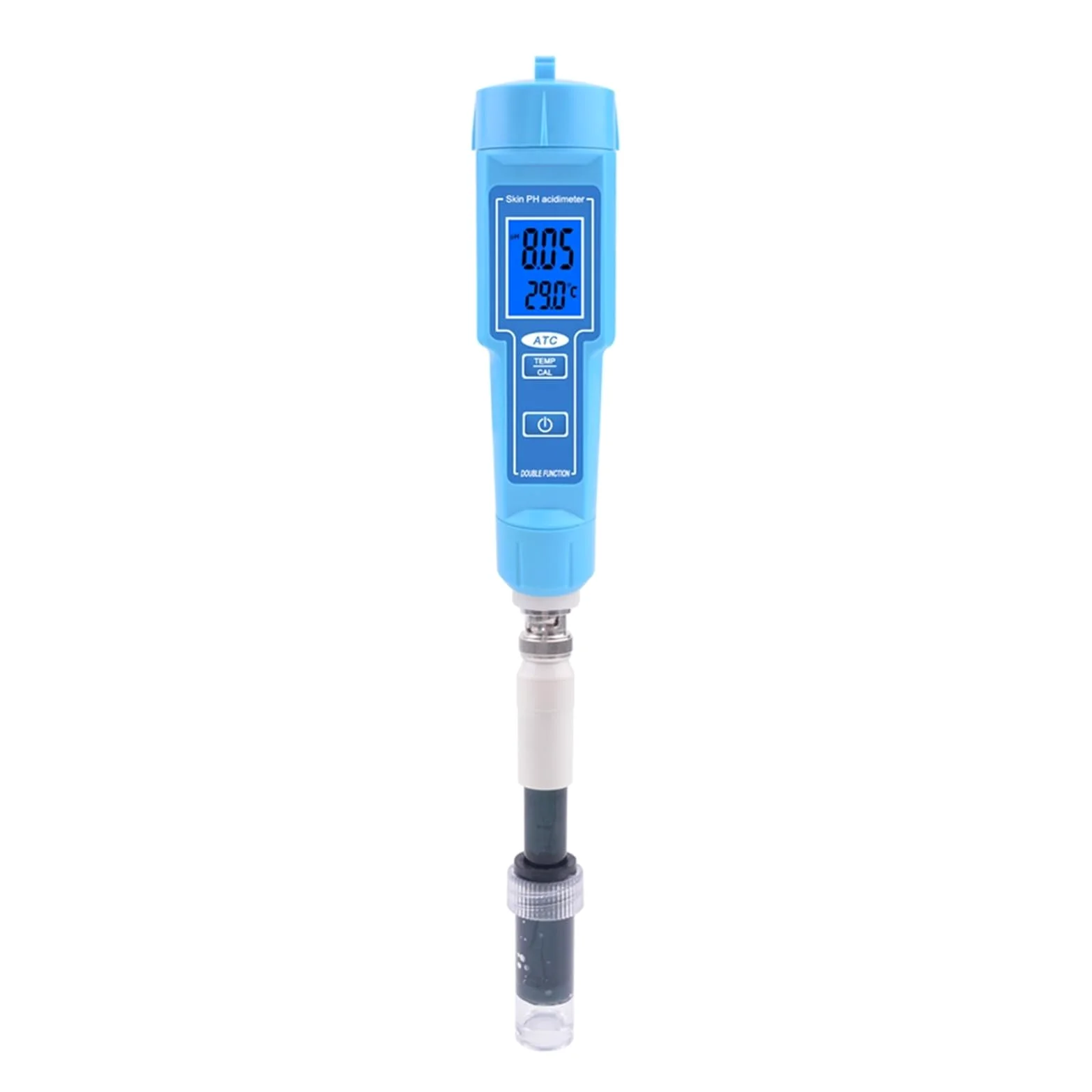 Eawfgtuw Medidor digital de pH del suelo y bolígrafo termómetro, probador de calidad del agua impermeable IP67 para alimentos, carne, frutas, laboratorio, acuario con compensación automática, azul