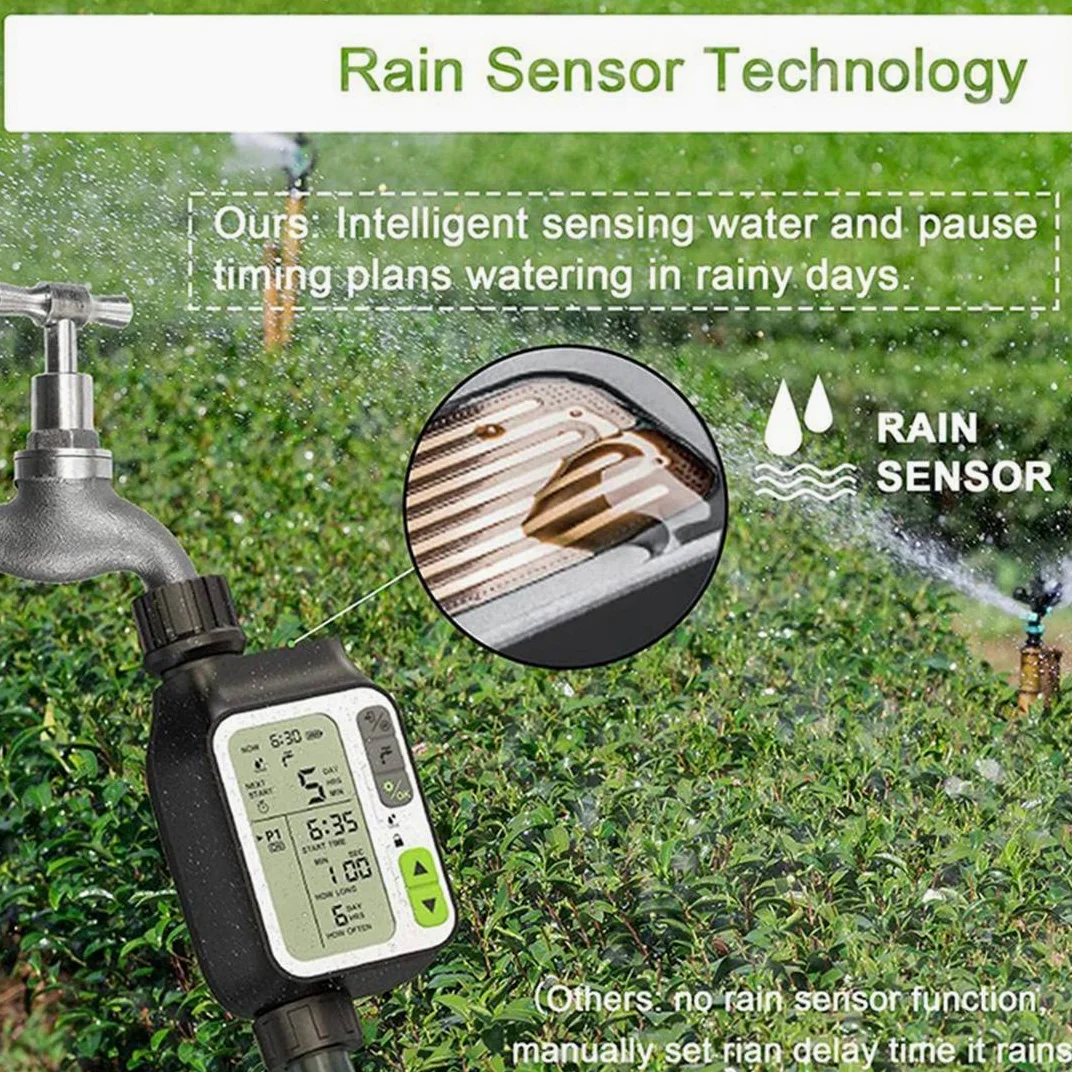 Temporizador de riego automático para jardín con sensor de lluvia, 3 programas separados, sistema de riego controlador de riego