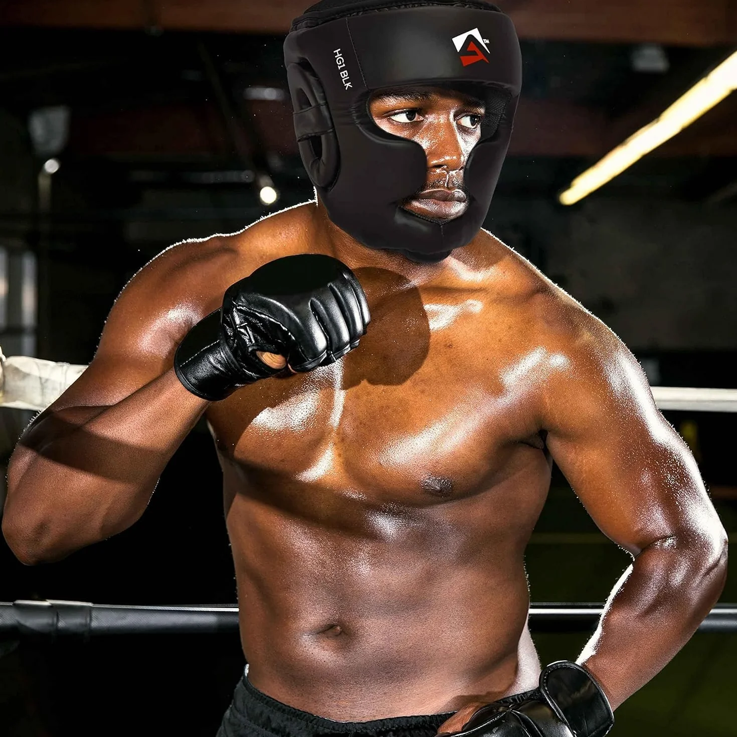 AQF Casco Boxeo CE Aprobado Entrenamiento Muay Thai Integral Kick Boxing Cabeza Protector MMA Headgear Sparring Negro