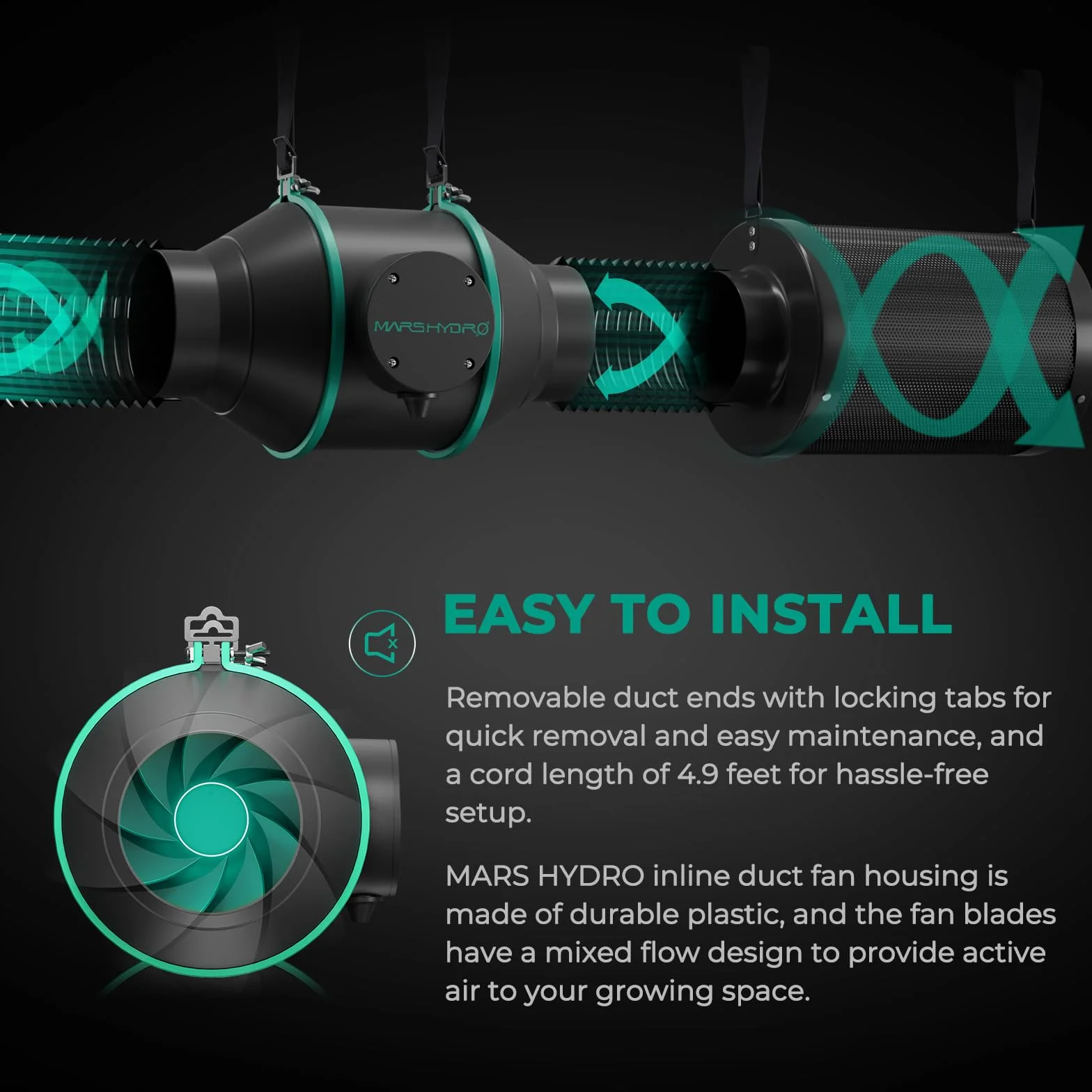 MARS HYDRO iFresh - Combo de ventilador inteligente en línea de 4 pulgadas, con controlador de velocidad variable, sensor de sonda de temperatura y humedad, para calefacción y refrigeración, tiendas