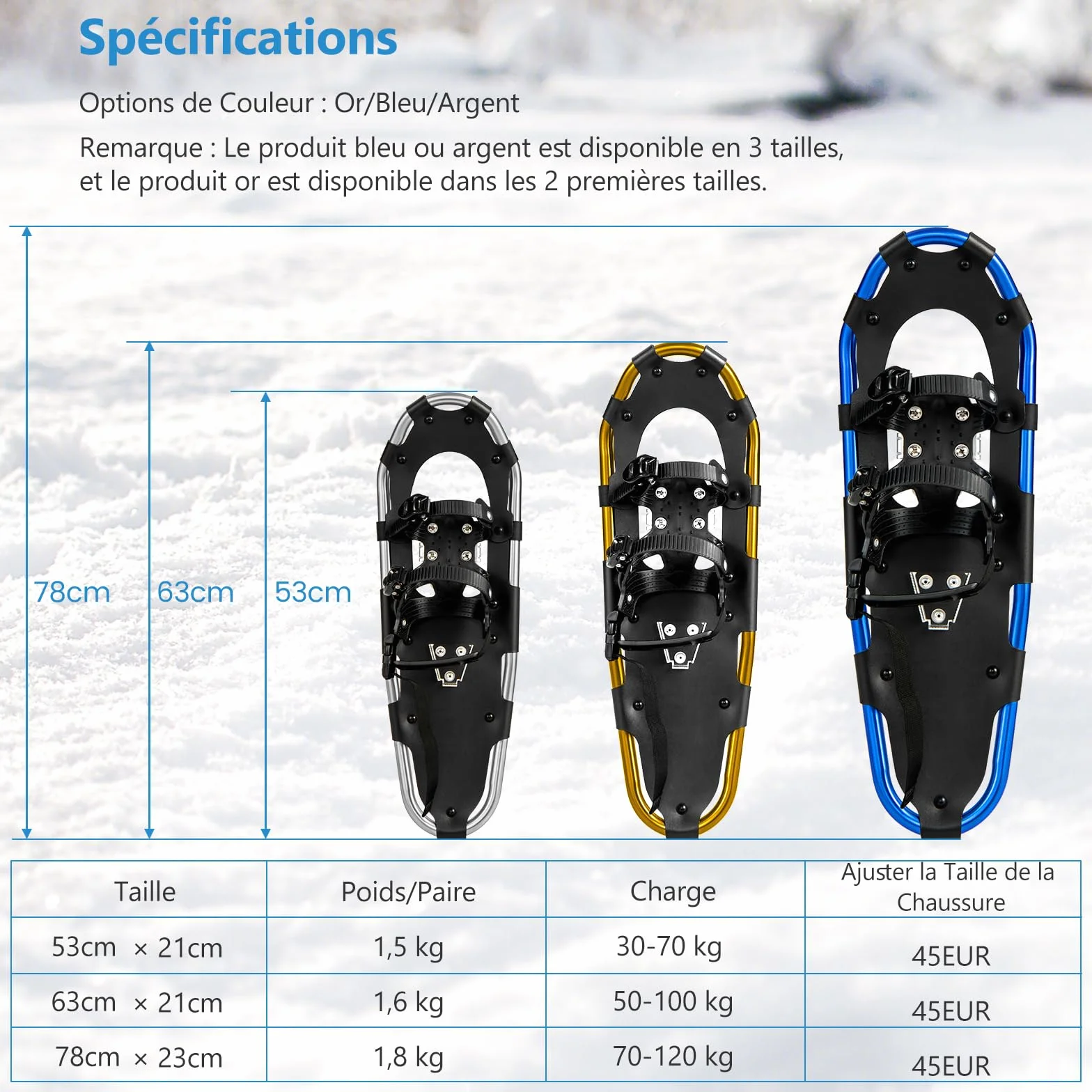 GOPLUS Raquetas de nieve antideslizantes 17-21 pulgadas aleación aluminio ajustables con bastones bolsa