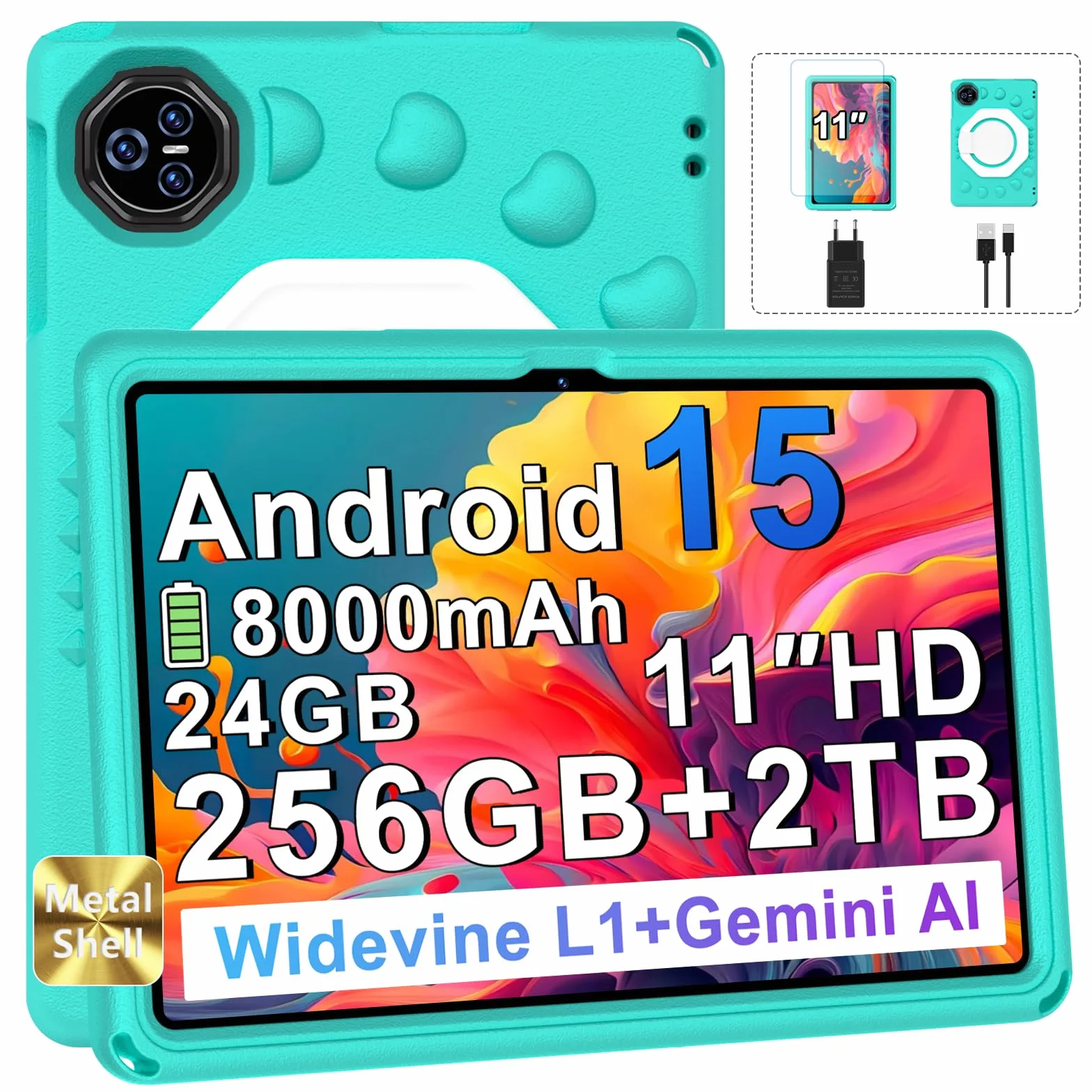 Tablet Android 15 11 Pulgadas Octa-Core 24GB+256GB/2TB 8000 mAh Cuerpo Metálico Verde