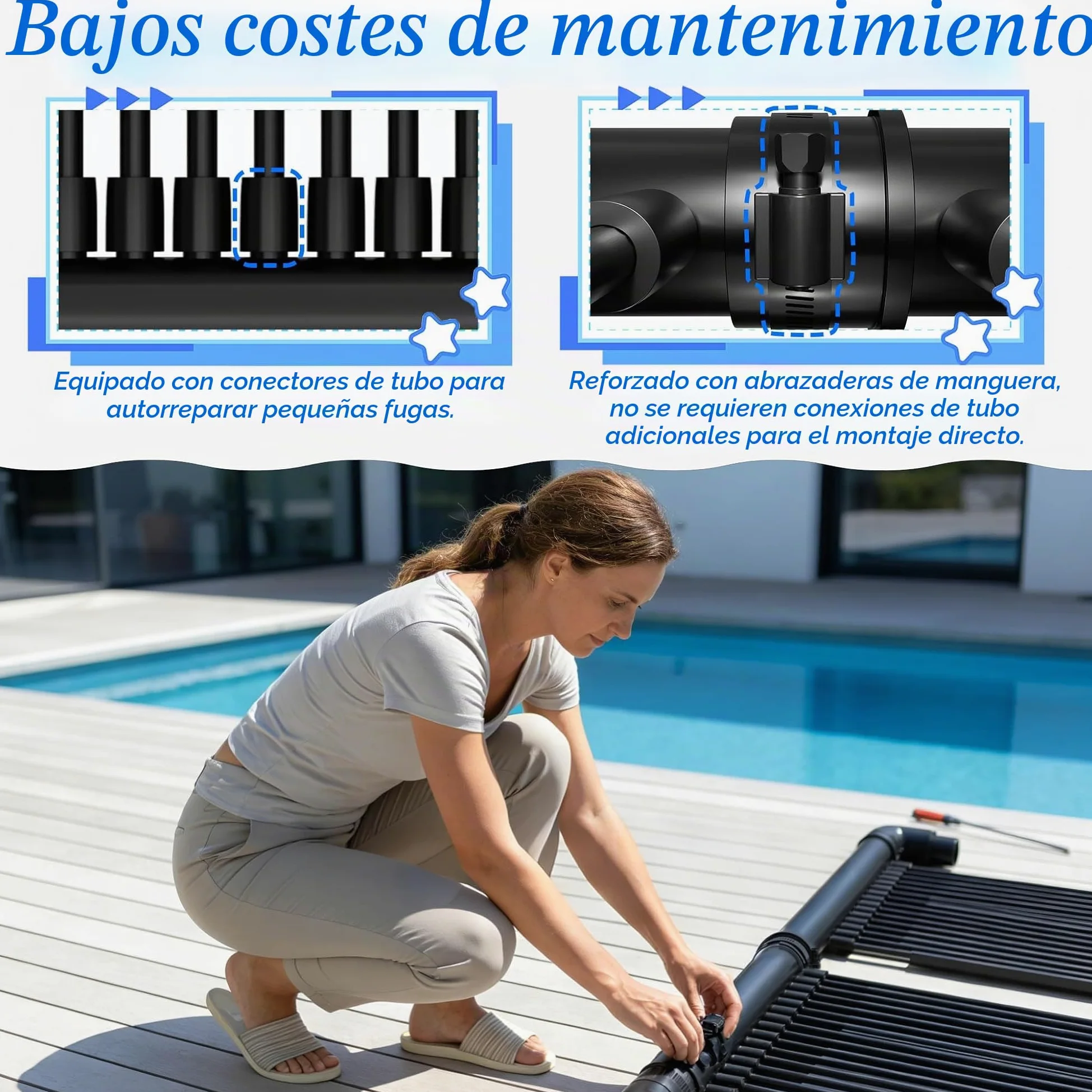 ACXIN Colector solar para piscina, calefacción solar de 600 cm x 70 cm, calentador de piscina solar para piscina, esterilla solar, bomba de calor ecológica alternativa, 32 canales, tubo EPDM, color