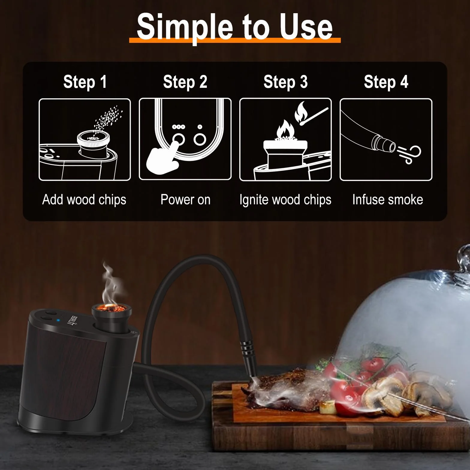 BORUiT BQ500 Pistola para Fumar, Fumador de Comida, con 4 Paquetes de Virutas de Madera, Pistola de Humo de Aleación de Aluminio para Cocina, Carne, Salmón, Cócteles, Queso, Barbacoa