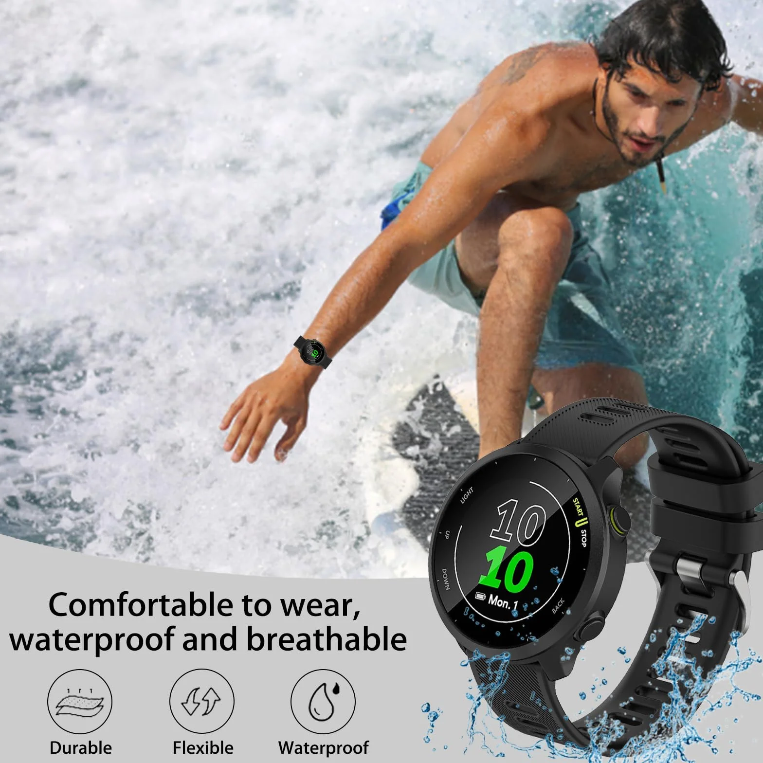 Correas de Repuesto Compatible para Garmin Forerunner 55/158/245/165/645, Pulseras de Silicona Suave 20mm