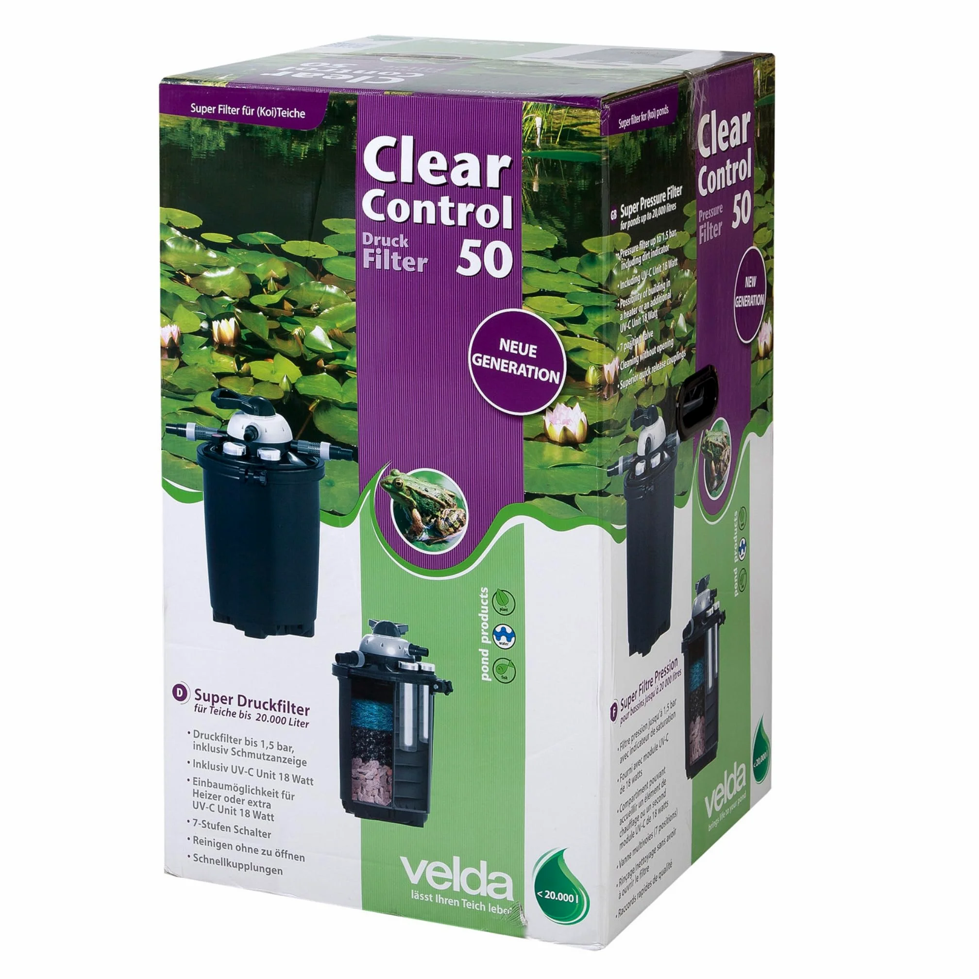 Velda 126310 - Filtro de presión para estanques de hasta 10.000 litros Incl. 9 vatios UV-c, Clara de Control 25 UV-c,