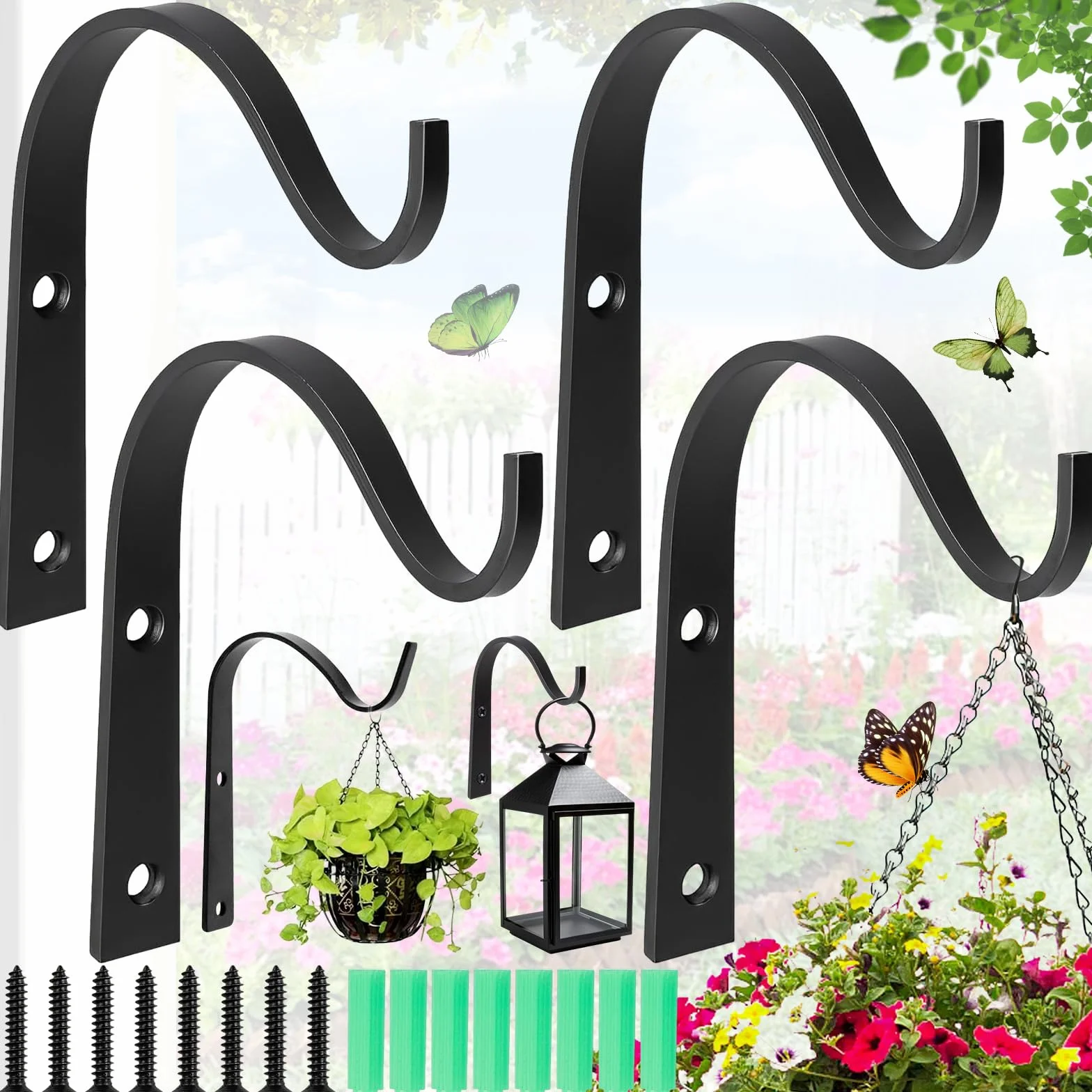 4 Piezas Gancho de Planta para Colgar en la Pared, Maceta Gancho Linterna, Ganchos Colgantes de Metal para Jardín, para Colgar plantas, Linternas, Comederos de Pájaros