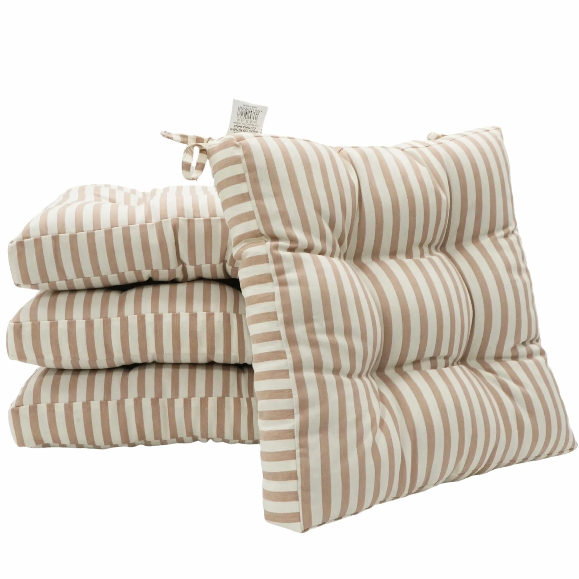 Viste tu hogar Pack 4 Cojines para Silla, 40x40x5 CM, Efecto Tridimensional, Relleno de 100% Poliéster, Ideal para Comedor, Terraza, Salón y Restaurante, Color Raya Beige, Fabricado en España