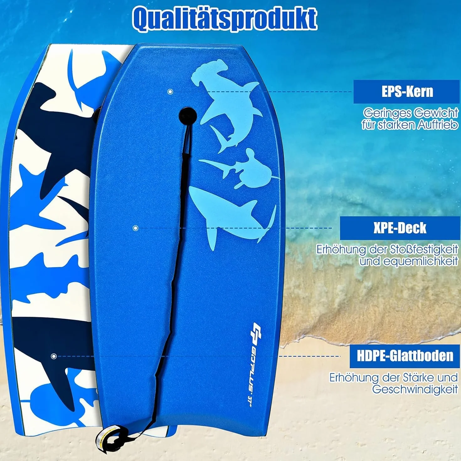 RELAX4LIFE Tabla de Natación Portátil XPE HDPE Antideslizante Bodyboard para Niños y Adultos