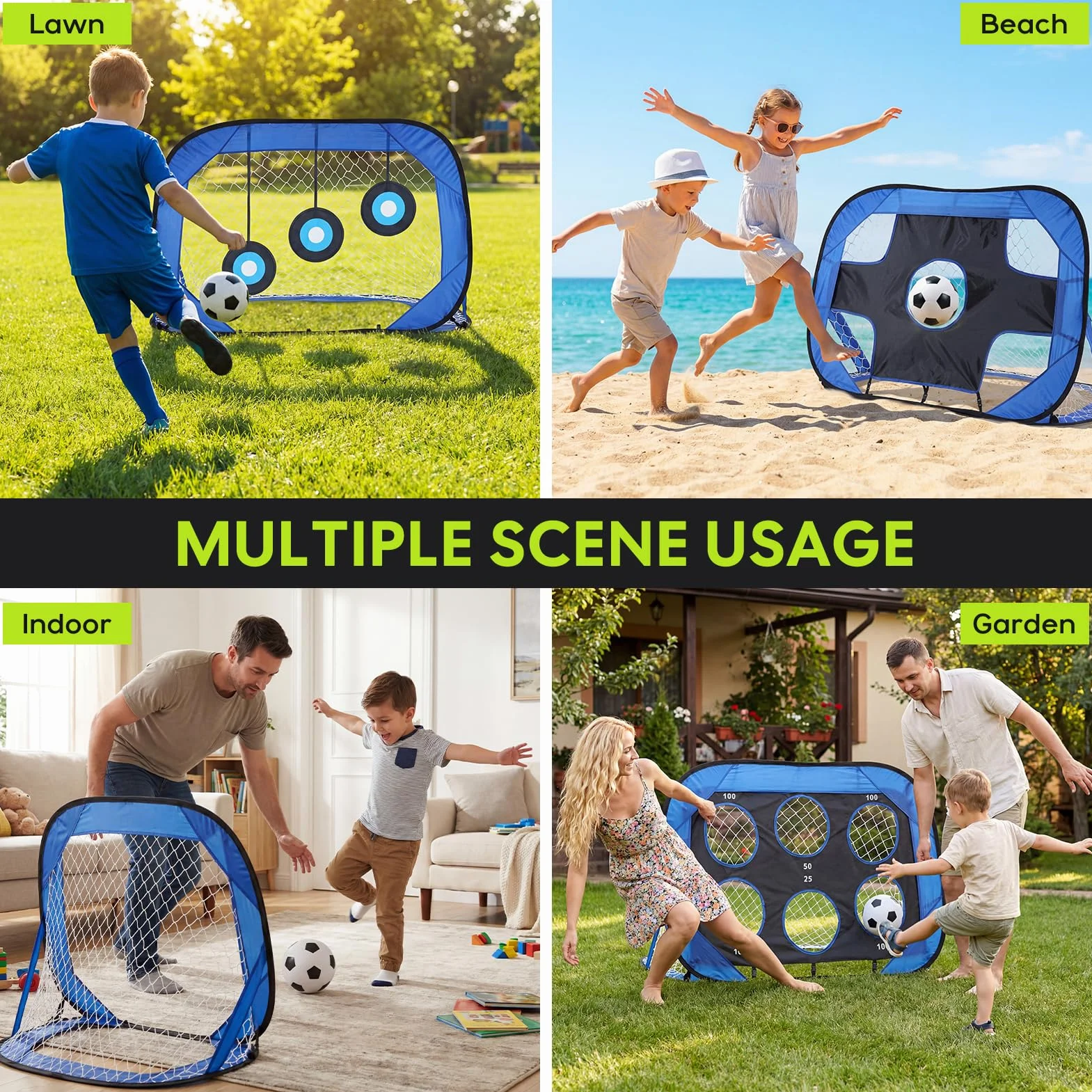 Portería de Fútbol 4 en 1 para Niños 120×80 cm con 2 Redes Intercambiables y 3 Dianas de Entrenamiento Pop Up Plegable