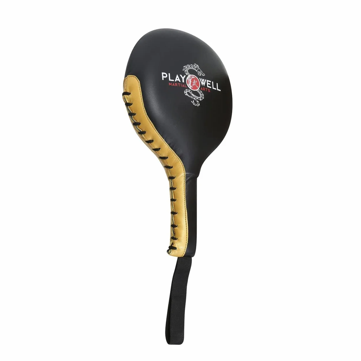 Playwell Champion Pro Paletas de boxeo de cuero genuino Negro/Oro Par