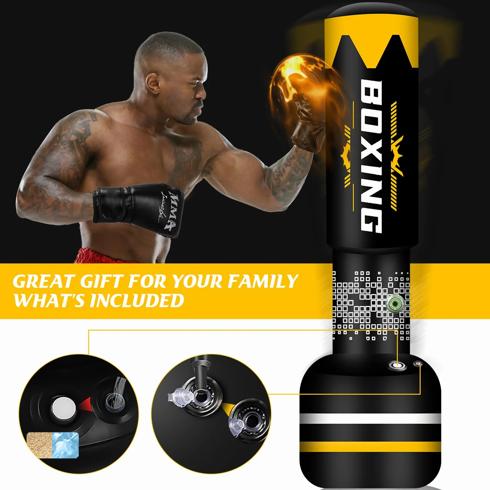 Saco de Boxeo Adulto 2 en 1 180 cm Auto inflable con Guantes y Bomba