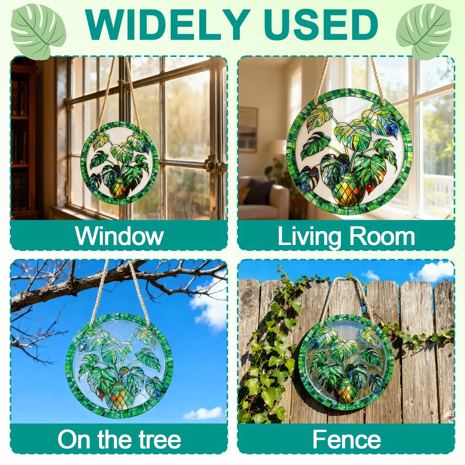 Decoracion Jardin Exterior,Atrapasoles para Ventanas Colgante con Modelado de Plantas Verdes,Adornos Jardin Exterior Impresión a Doble Cara para Terraza,Alféizar,Casa y Jardín