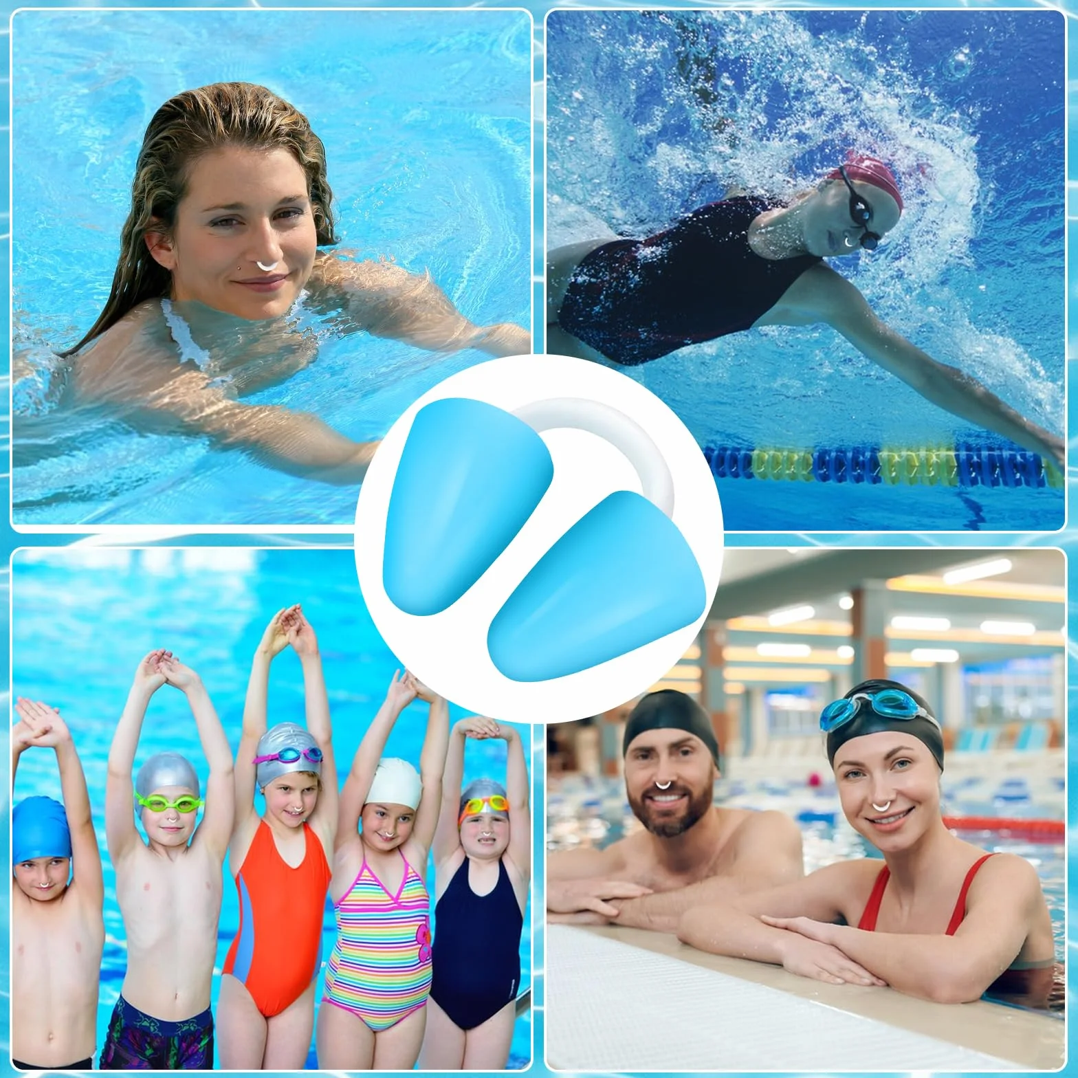 Pinzas Nariz Natación Silicona Tapón Nariz Clip Natación Surf Rafting Buceo Adultos Azul