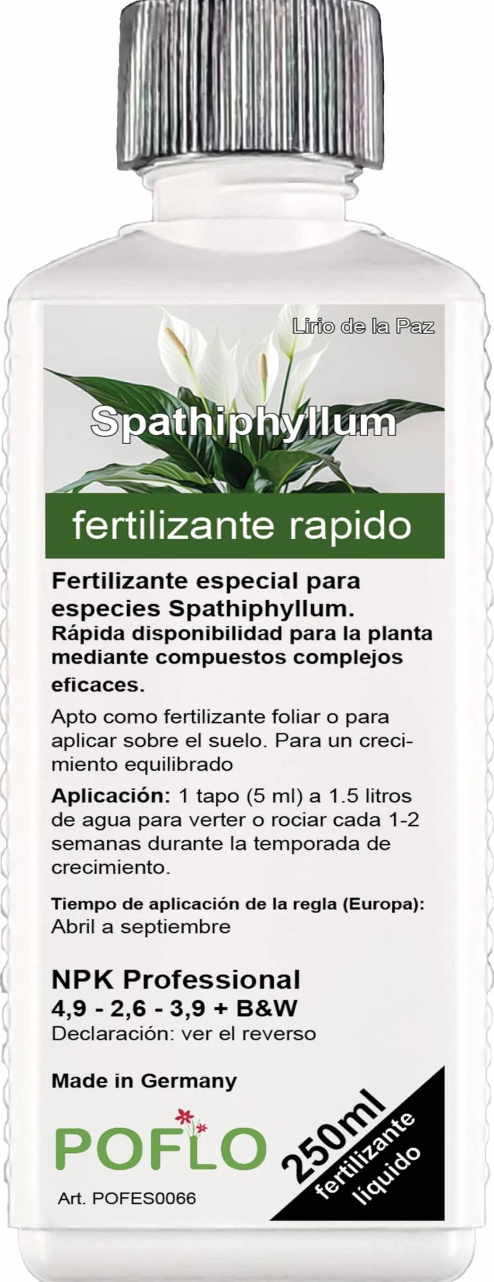 Fertilizante profesional para Spathiphyllum con nutrientes específicamente adaptados a la planta. (250ml)