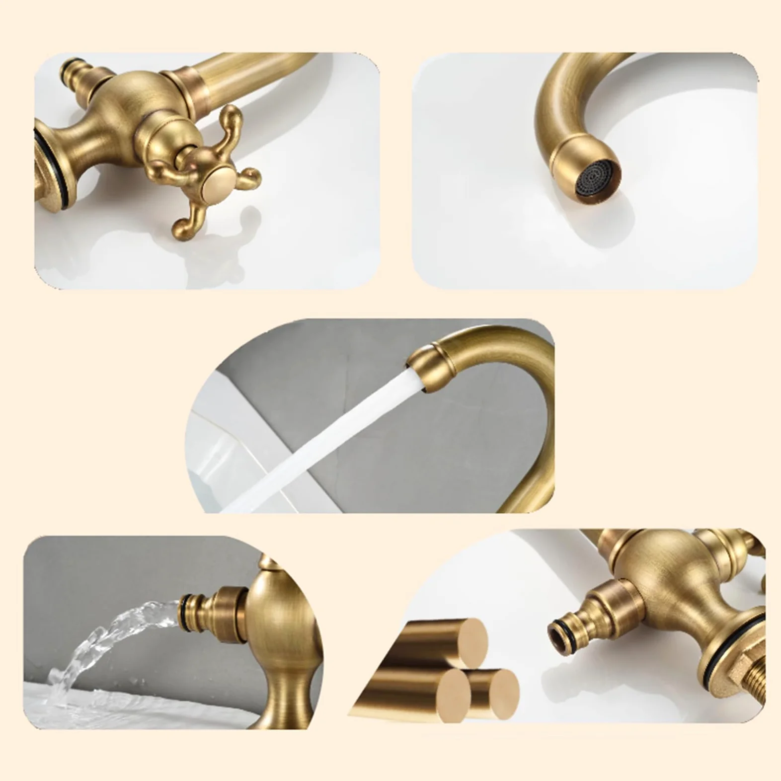 Grifos De Jardines Exteriores De Latón Grifo Lavadora Doble Salida 1/2 Grifo Exterior Antihielo,Oro Negro