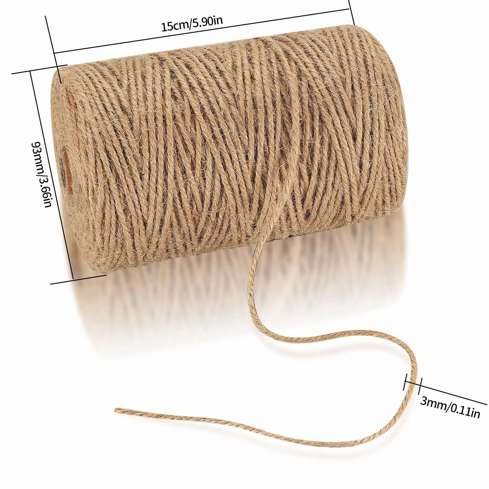 Cuerda de Yute, 3mm x 200m Cuerda de Cáñamo Natural, Rollo de Corde Yute para Embalaje, Decoración, Jardinería, Fotos, Regalos, Manualidades