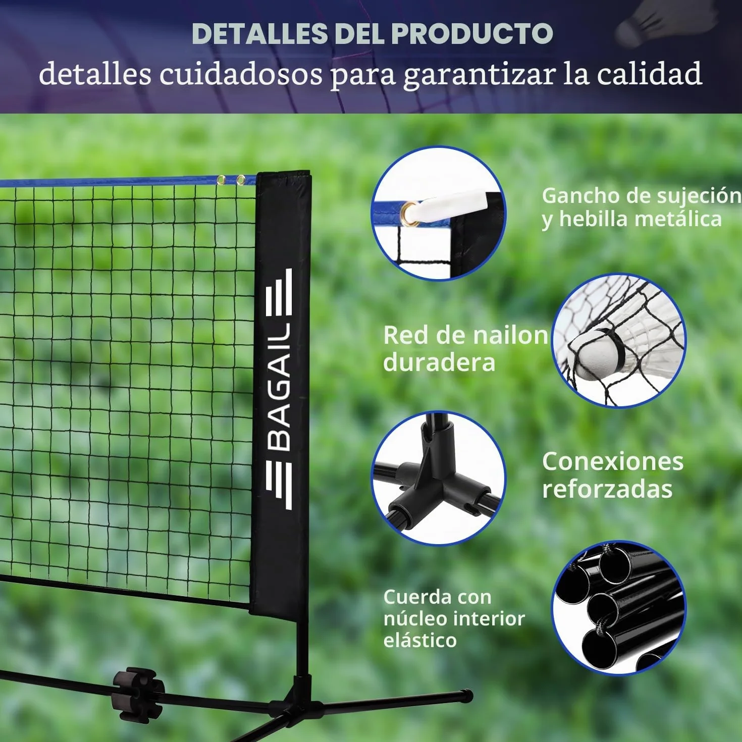 BAGAIL Red de Bádminton Plegable de Nailon con Soporte Altura Regulable y Bolsa de Transporte