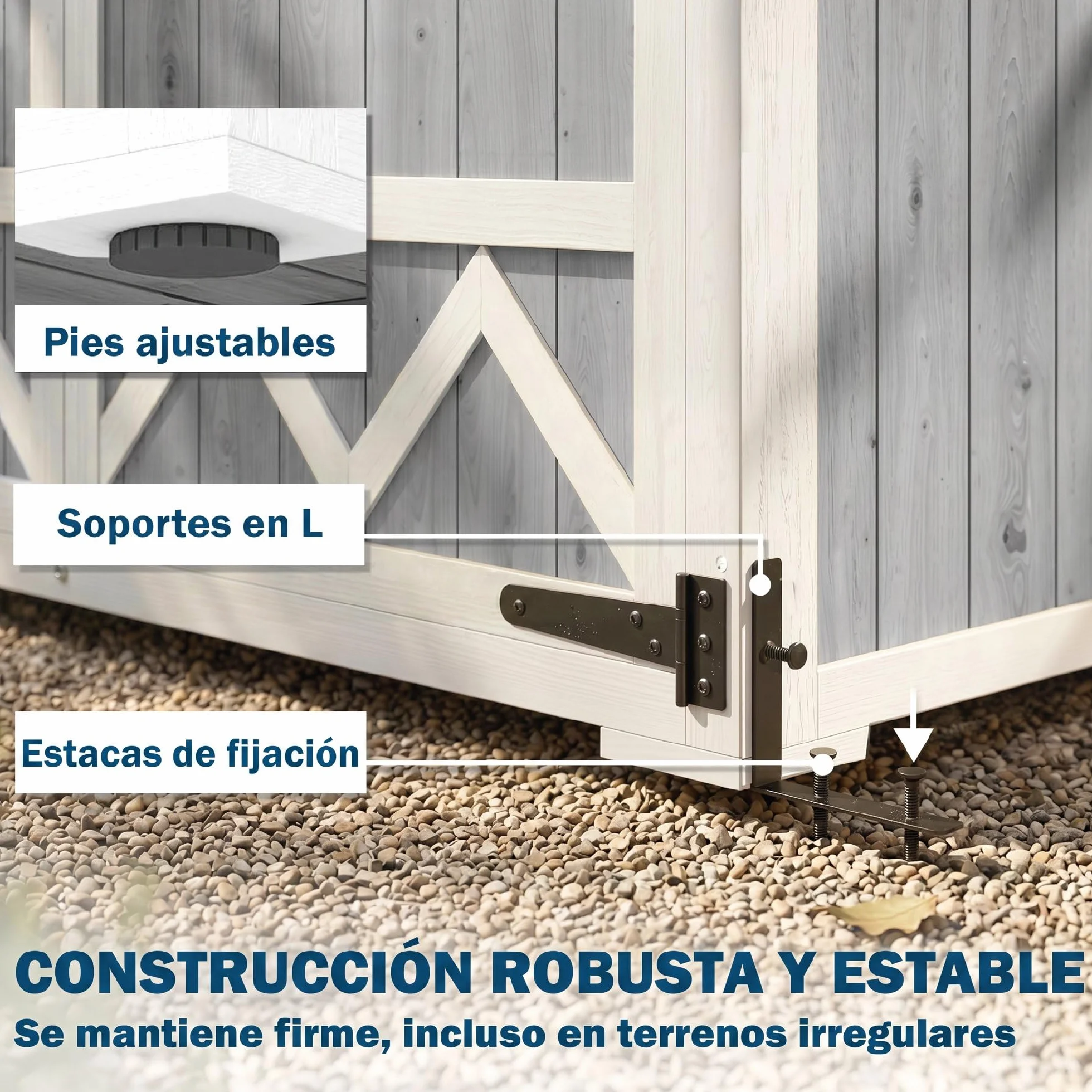 Outsunny Caseta de Jardín de Madera 105x55x179 cm Cobertizo Jardín Exterior Impermeable Armario Exterior Herramientas con Puertas 4 Estantes Extraíbles Techo Metal Galvanizado Pies Ajustables Gris