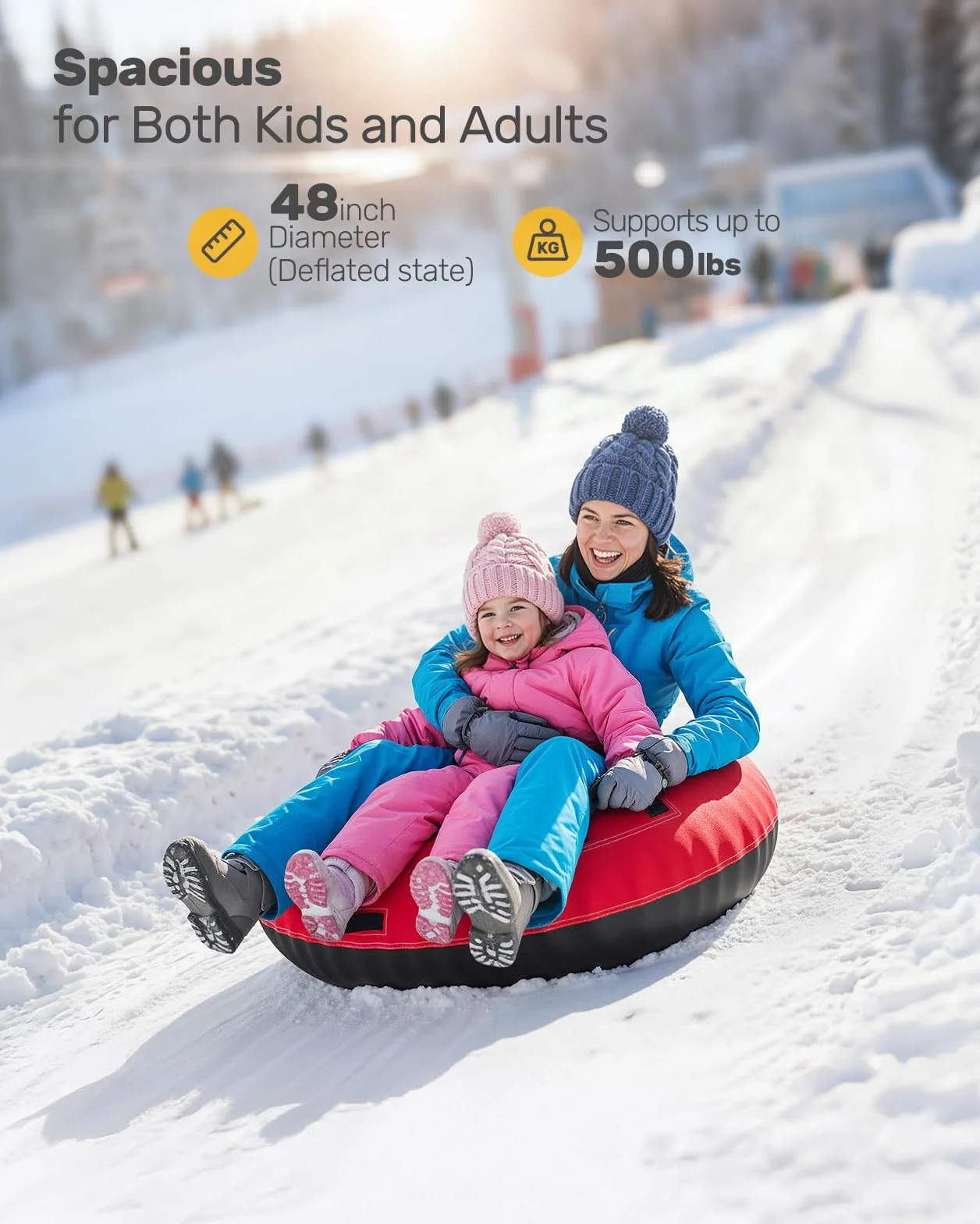 Tubo de Nieve Inflable 48 Pulgadas para Niños y Adultos, Resistente con Cubierta de Lona