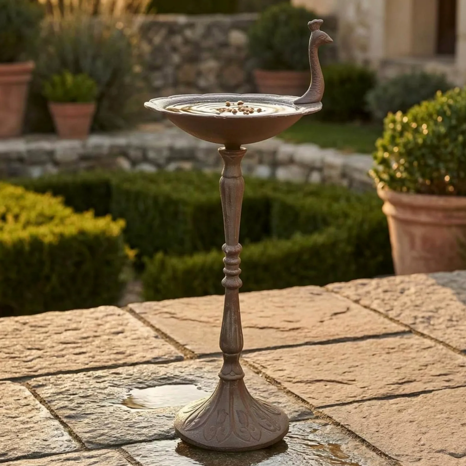 Comedero Aves Metal Decorativo Comedero Aves Pie Base Acampanada Adorno Jardín para Patio