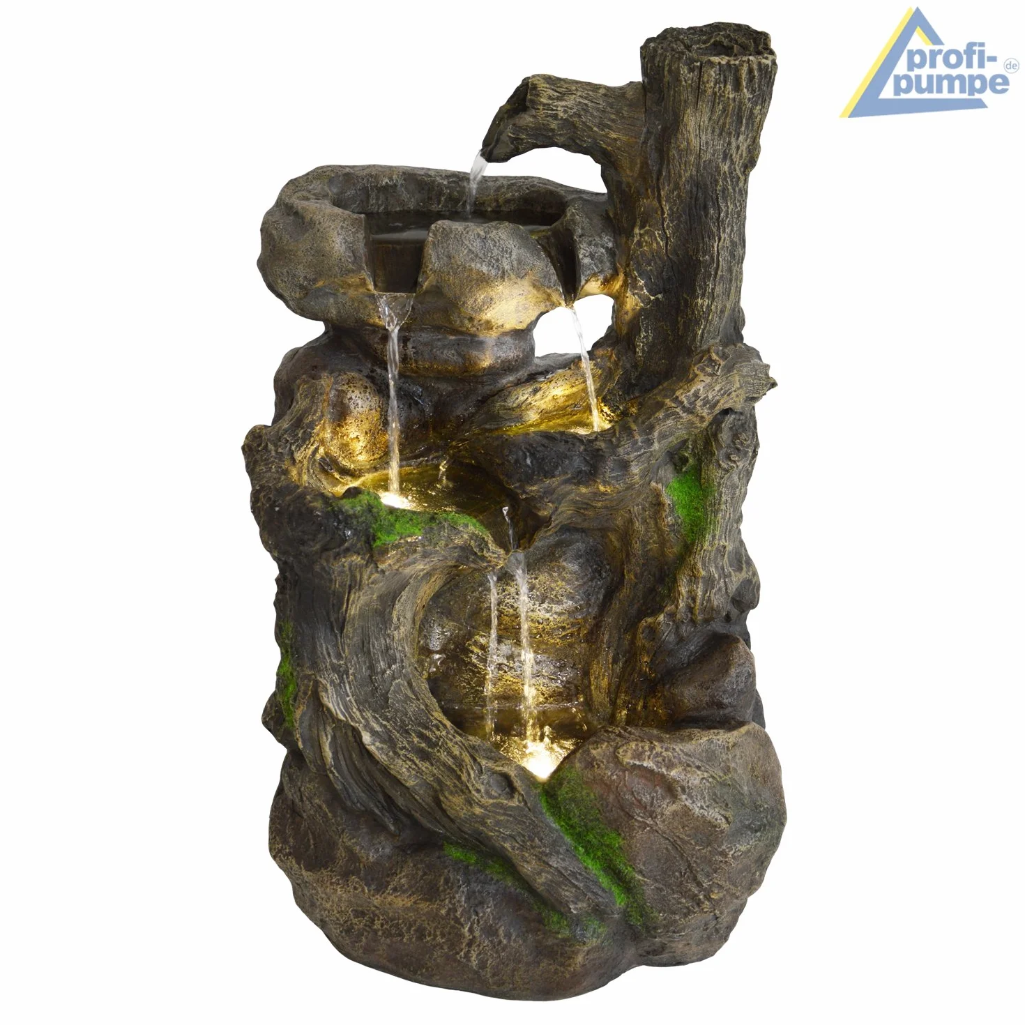 Fuente de Agua Fuente en Cascada Fuente Ornamental Raiz de arbol Fuente de Fuente de Jardin para Jardin, terraza, Balcon con Bomba de Agua y luz LED