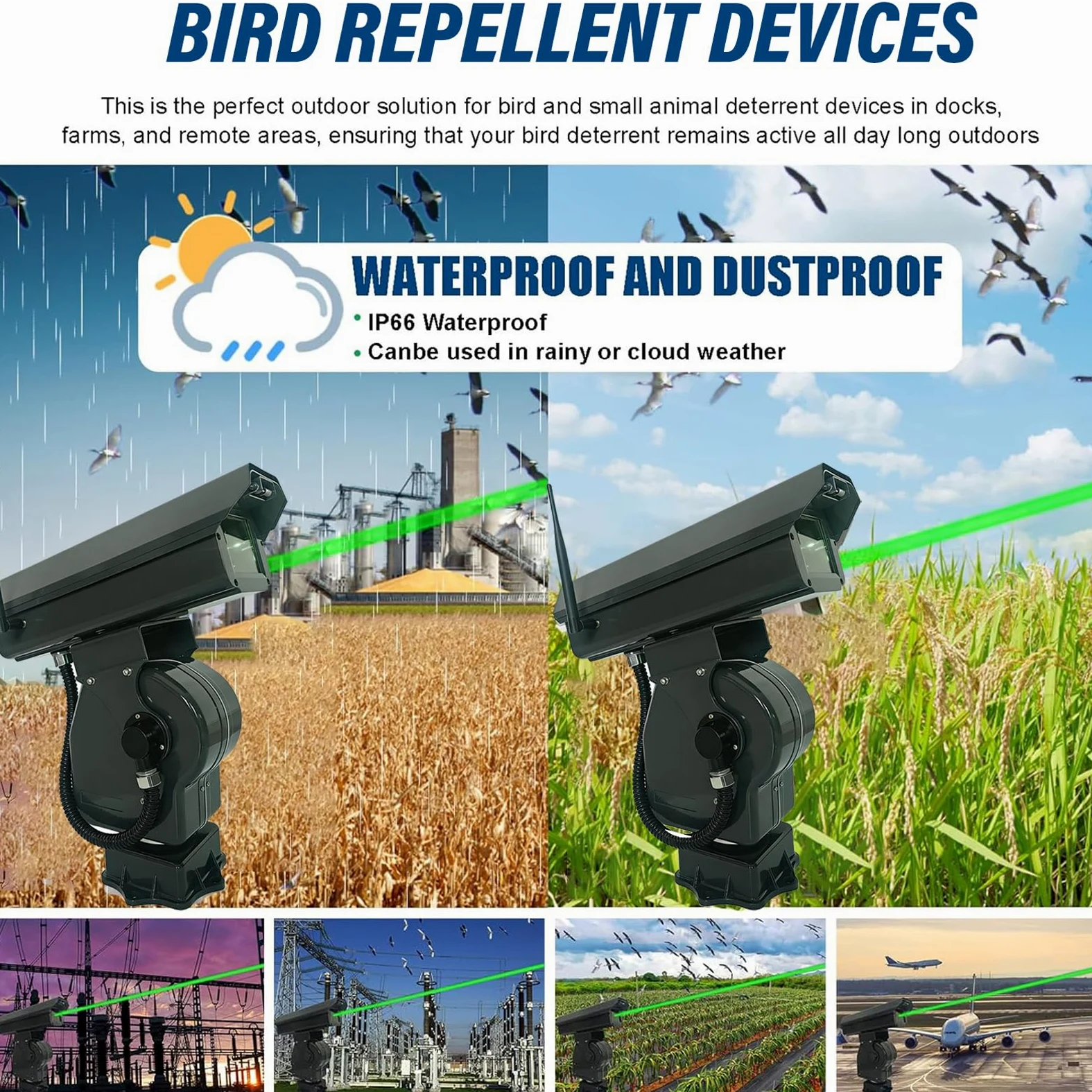 Dispositivo Láser para Ahuyentar Pájaros, Espantapájaros Láser Automático, IP66 Impermeable y Control por App – para Frutales, Granjas y Aeropuertos, para Palomas y Estorninos