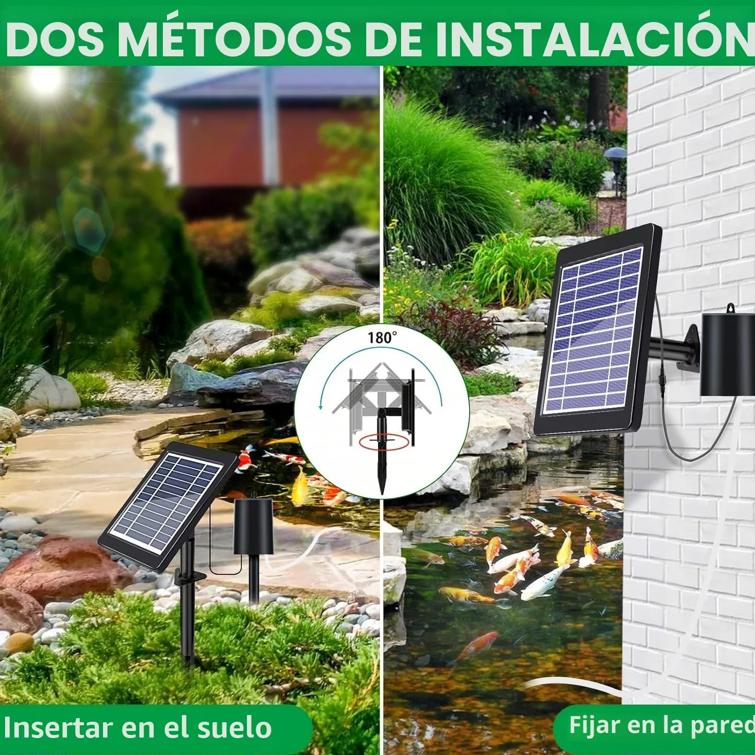 Aireador Solar para Estanques Con Bomba de Aire, 3 Modos (18H/36H/72H), 4 W y 2200 mAh, Regulador de Burbujas para Uso Al Aire Libre