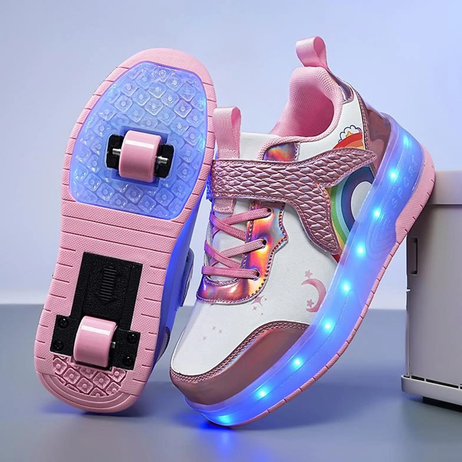 Zapatos con Ruedas para Niñas Niños Patines con 2 Ruedas y Luces, Zapatillas Deportivas Retráctil 27-38 EU