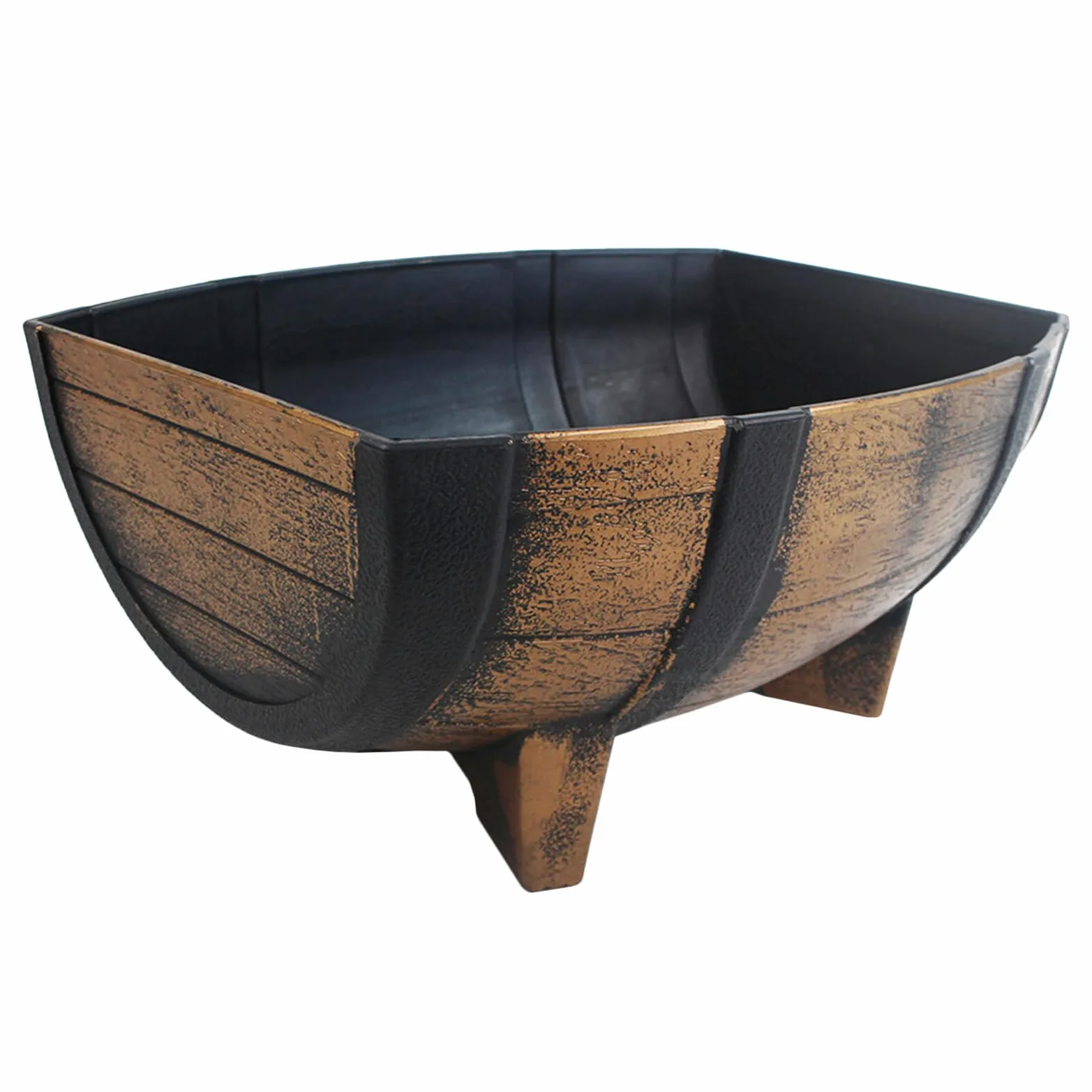 COLLBATH Jardinera de Medio Barril Rústica para Jardín Exterior E Interior, Maceta Estilo Granja 40,6x20,8 Cm, Plástico Resistente con Patas Elevadas para Mejor Drenaje y Decoración