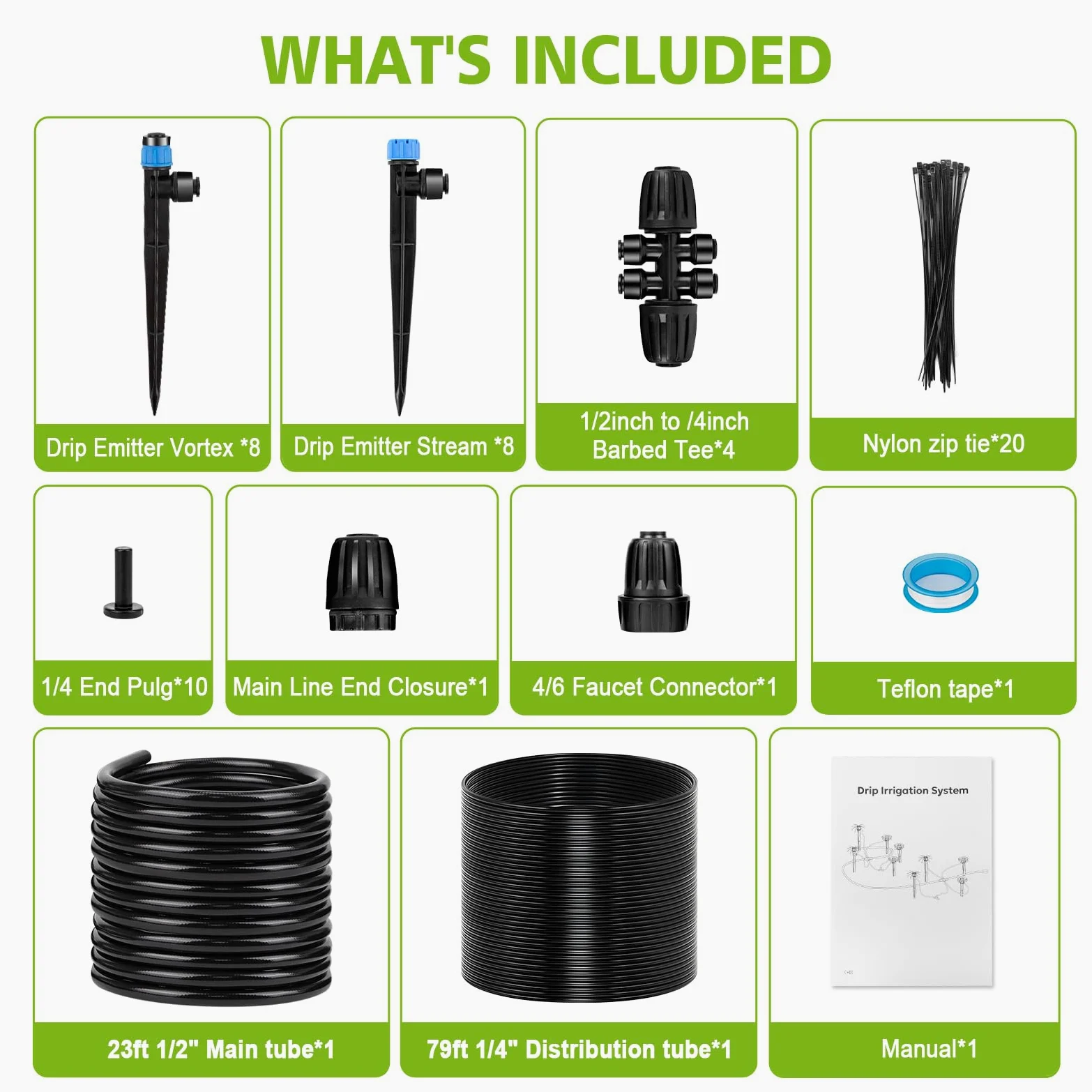 Kit de sistema de riego por goteo de 102 pies, nuevo sistema de nebulización de riego automático de jardín de conexión rápida para invernadero, patio, césped, planta con manguera de 1/2 pulgada