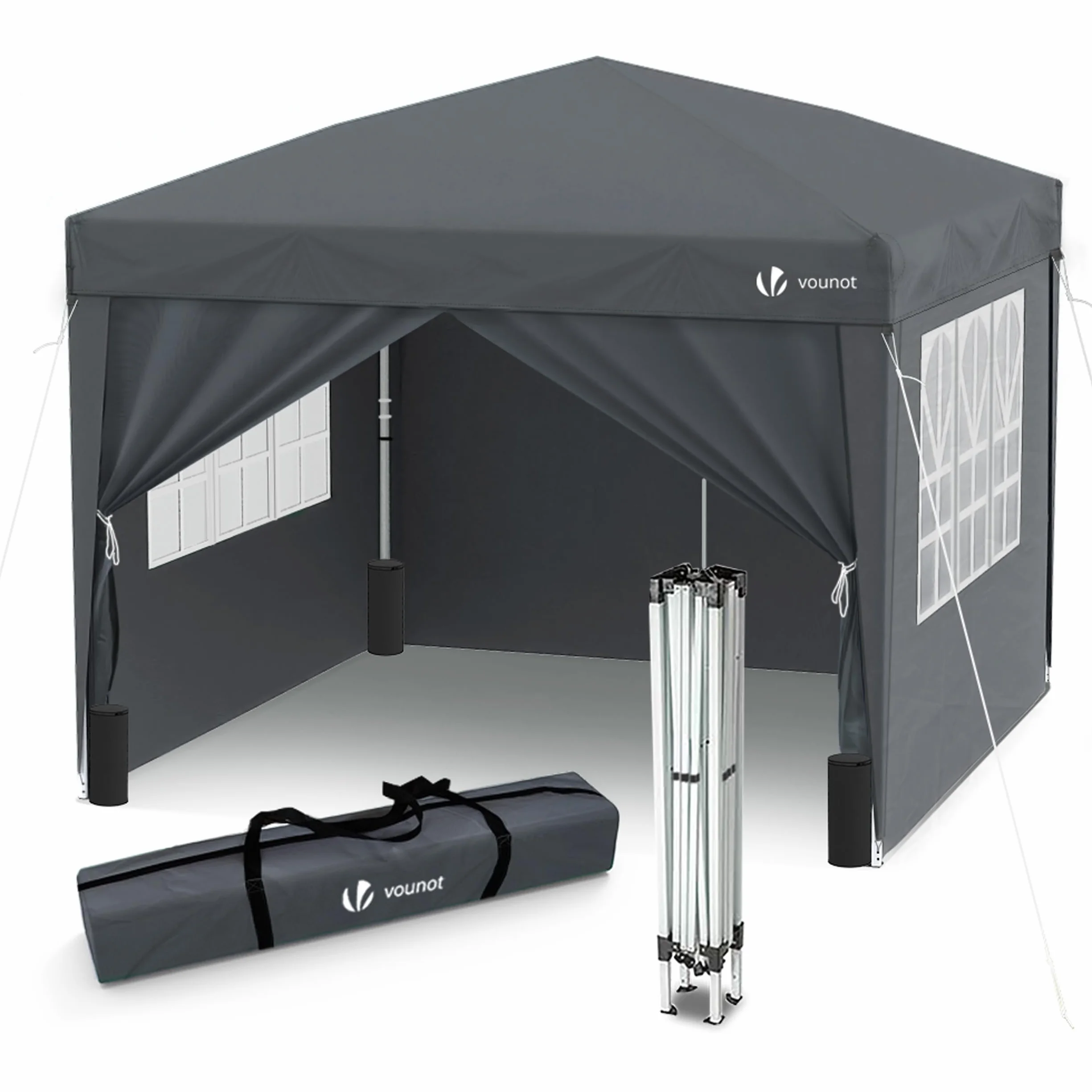 VOUNOT® Gazebo Plegable 3x3m con 4 Paredes y 4 Bolsas de Arena, Gris