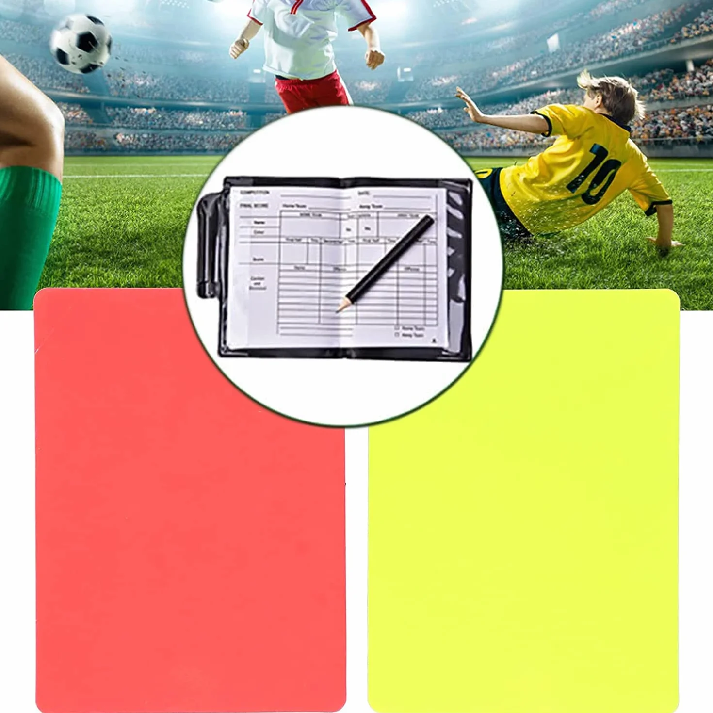 Silbato de Acero Inoxidable Kit de Tarjetas de Árbitro Tarjetas Amarillas y Rojas Fútbol con Lápiz