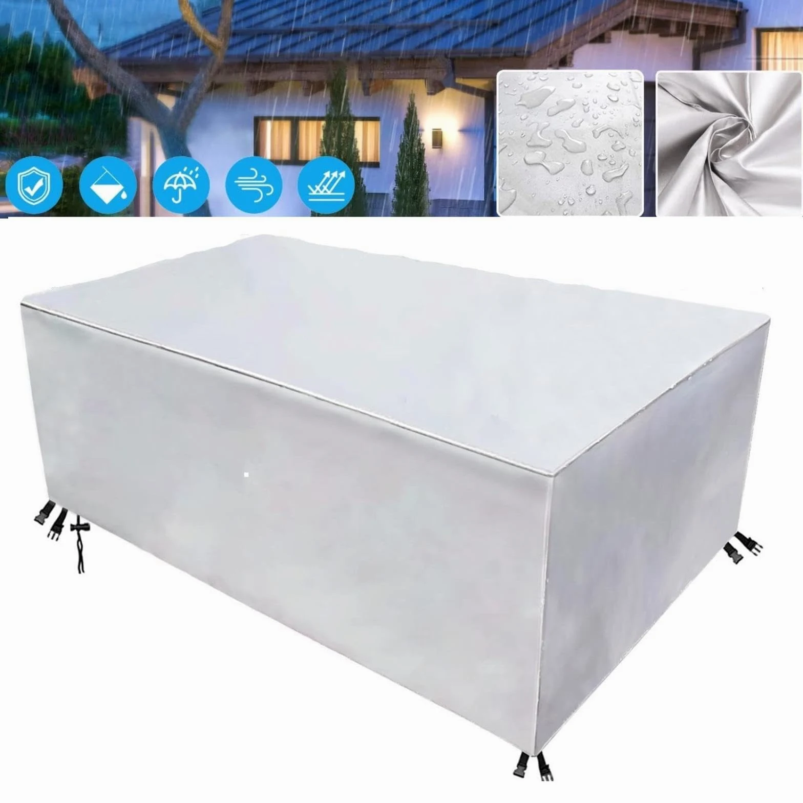 HOLEILUCK Funda Mueble De Jardin,370x370x75cm/LxWxH Funda Muebles Exterior Impermeable,Anti-UV a Prueba De Viento Tela Oxford 420d Funda Sofa Jardin Exterior para Sofá Cubre Mesa Y Sillas Exterior