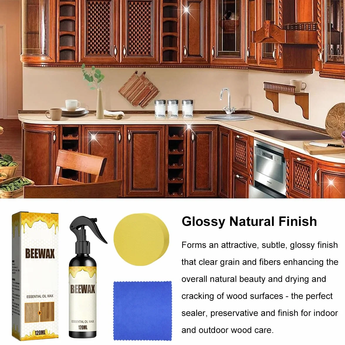 Spray de Cera de Abejas,Cera de Abejas en Spray para Muebles,120ml Beeswax Wood Polishing spraying,para el Cuidado de Muebles y Protecci贸n de Madera
