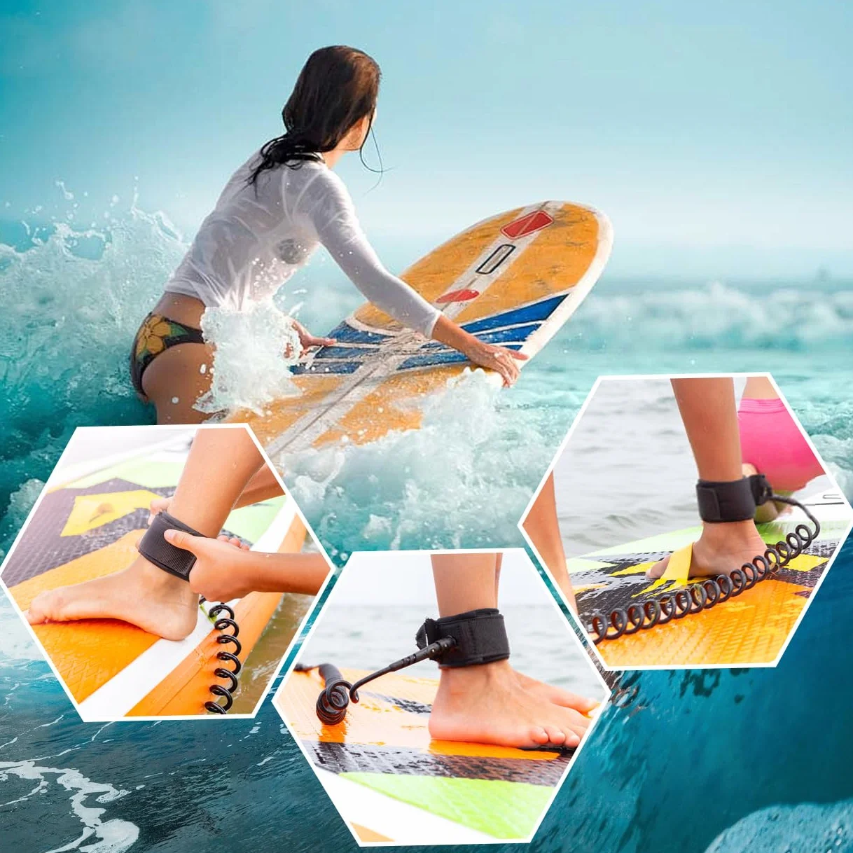 JSMTKJ Correa de Surf Durable TPU 10ft * 5mm Negro para Kayak Longboard Bodyboard Paddleboard