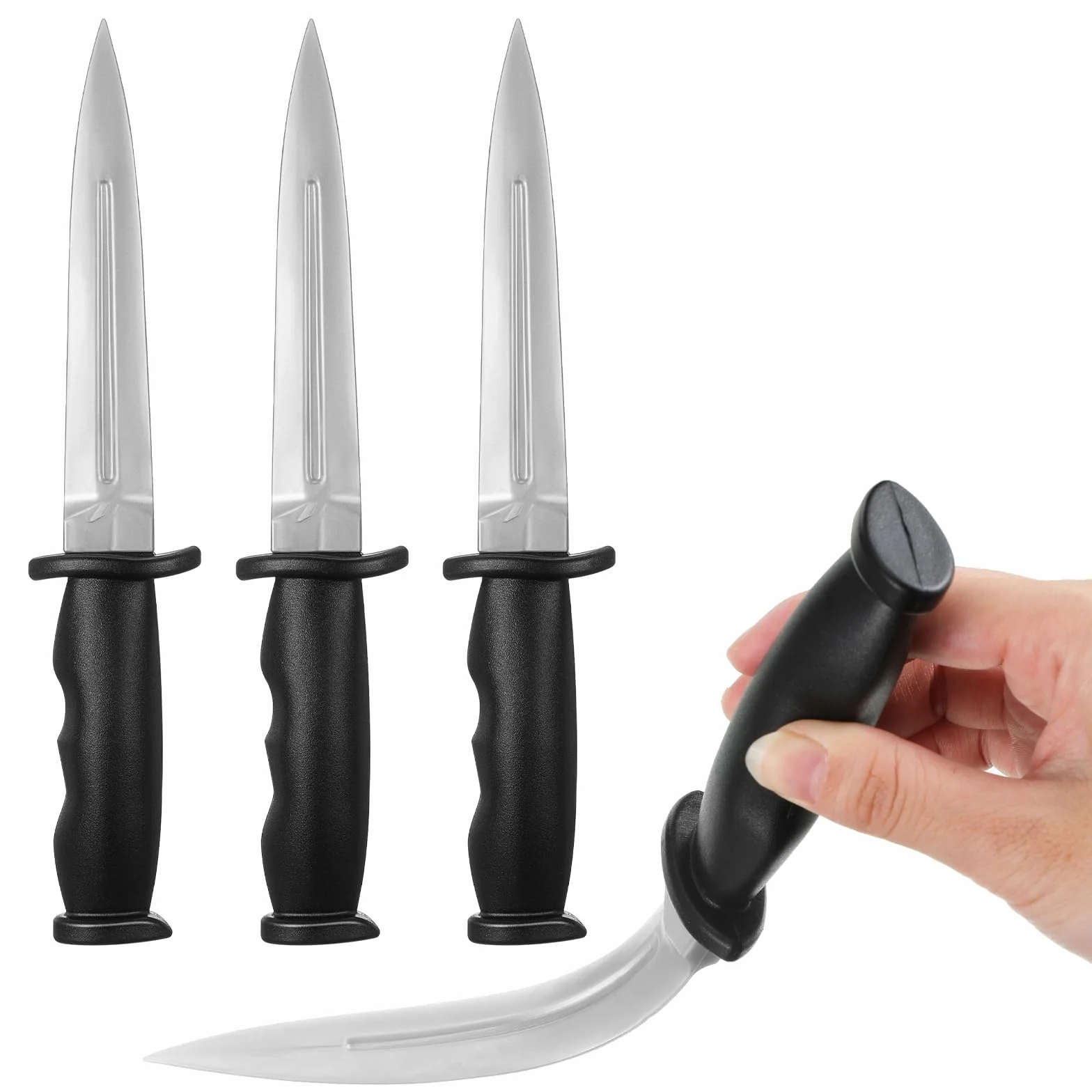 Aoriher 4 Cuchillos de Goma de Entrenamiento de Artes Marciales Arma Falso Negro y Plata